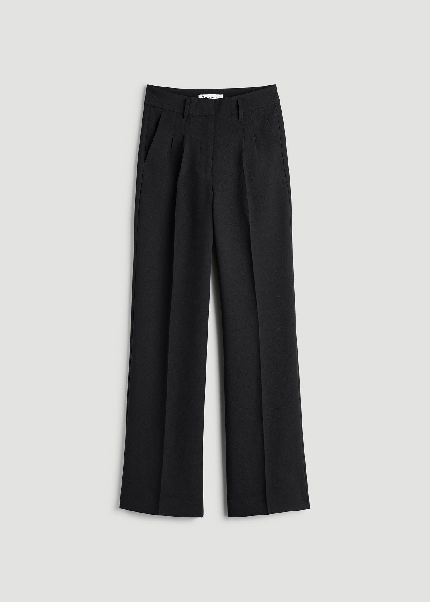 Pleated WIDE Leg Dress Pants for Tall Women in Black Product Image
