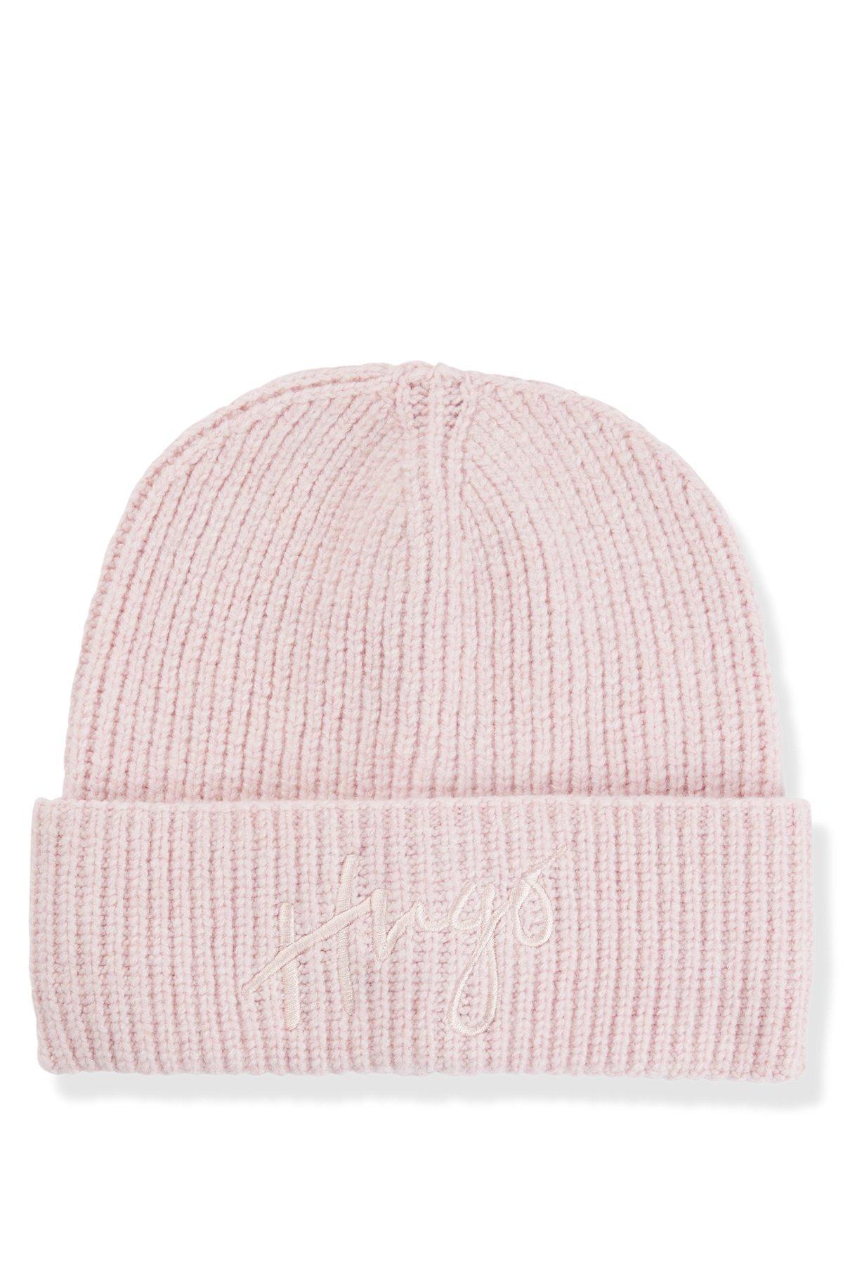 Ribbed beanie hat with embroidered handwritten logo Product Image