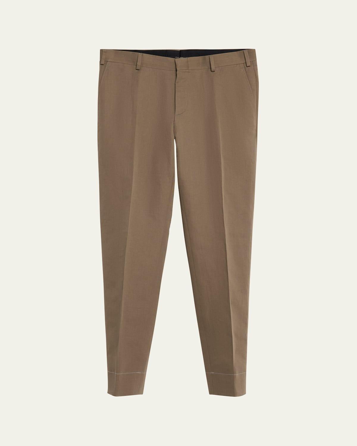 Mens Cotton and Linen Flat-Front Trousers Product Image