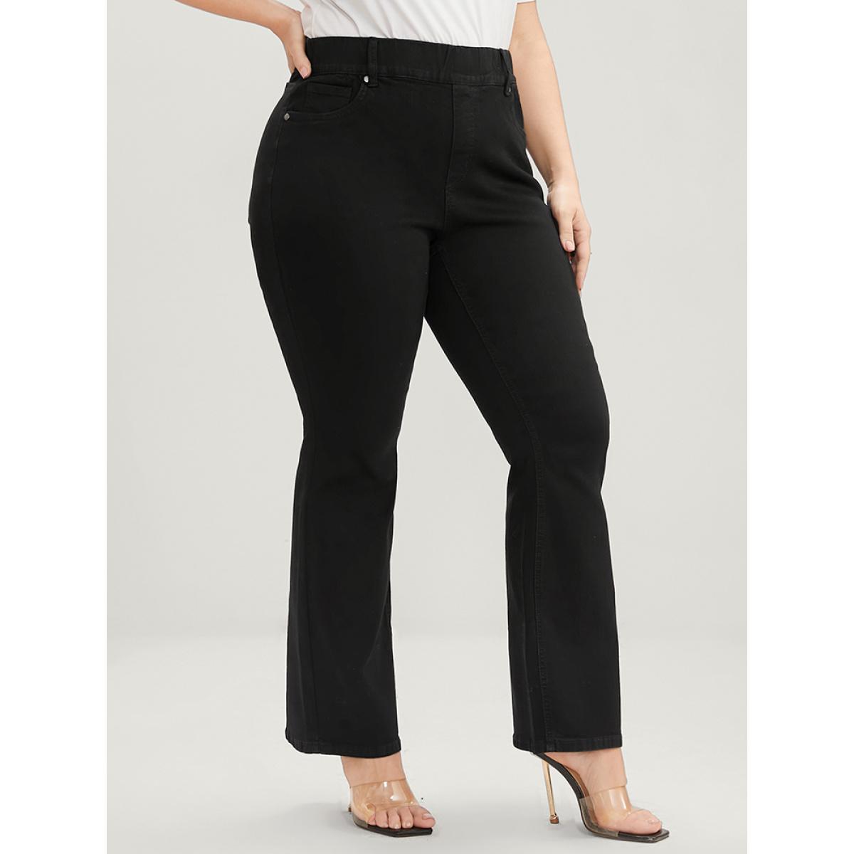 Plus Size Bootcut Slightly Stretchy High Rise Black Wash Pocket Full Jeans Women Black Casual Plain Plain Low stretch Pocket Jeans BloomChic 10/M Product Image