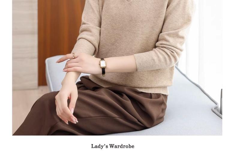 Mock Two-Piece Long-Sleeve Collar Two Tone Knit Top Product Image
