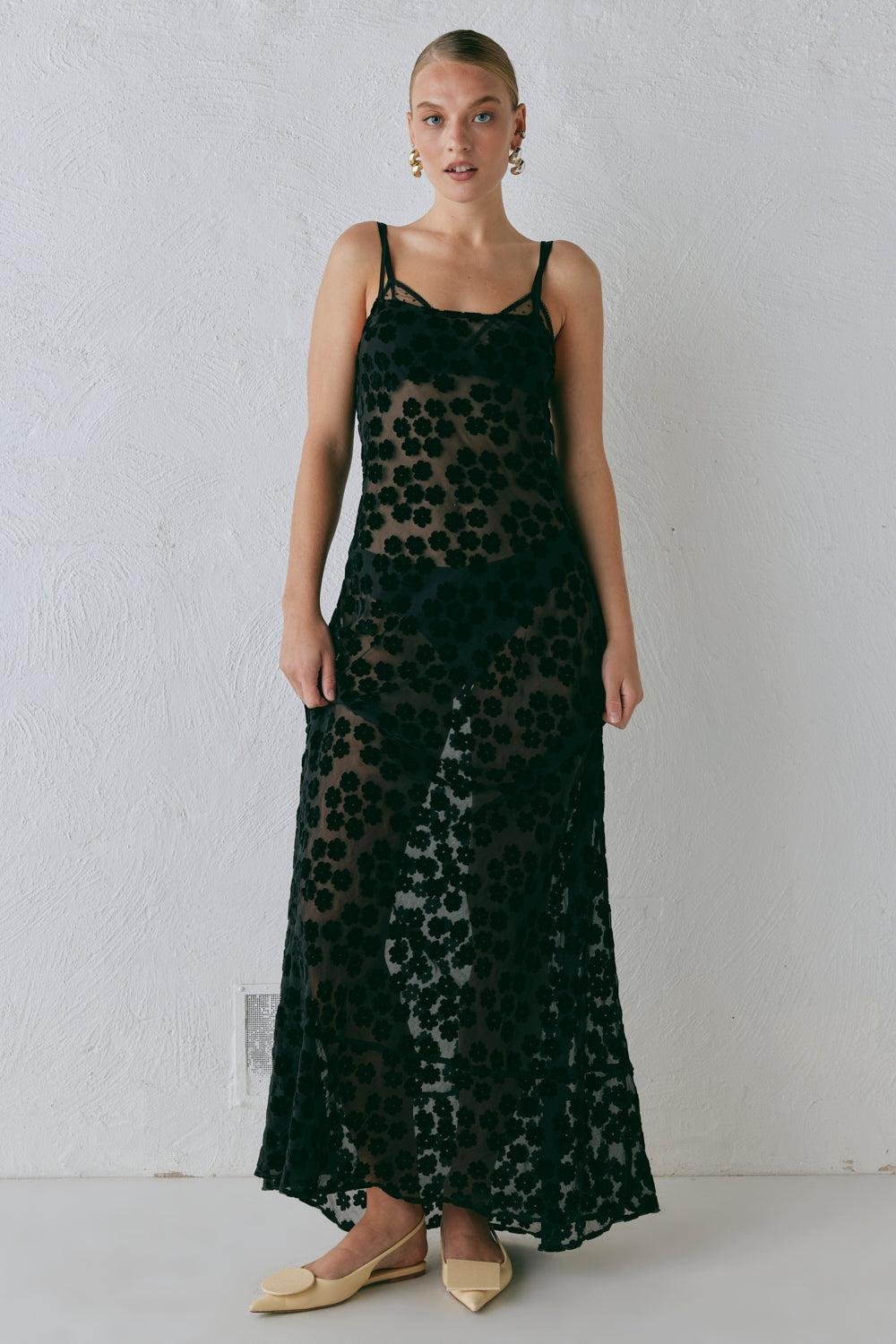Iris Bias Cut Maxi Dress Black Product Image