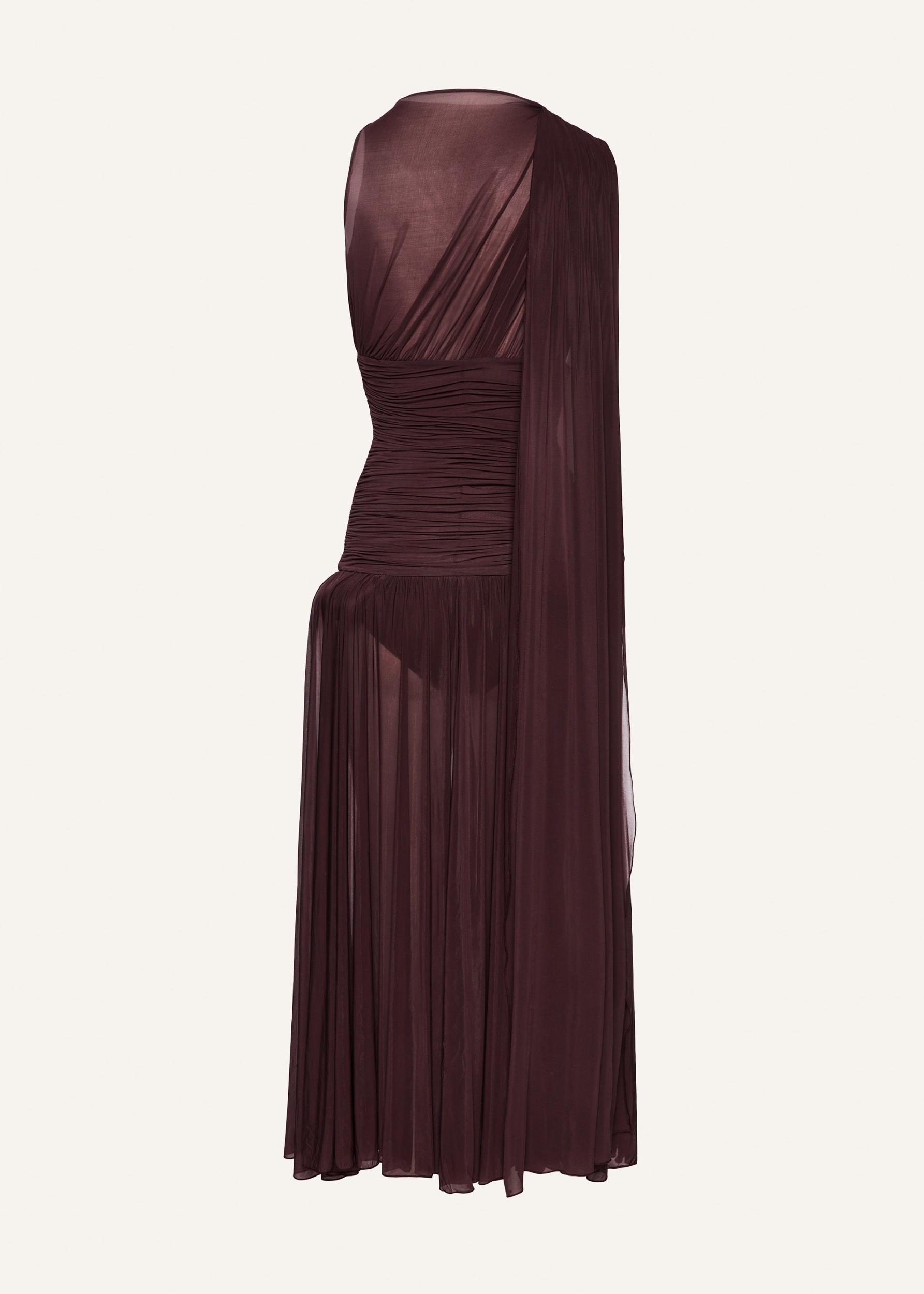 Drop-waist sheer midi dress in bordeaux Product Image