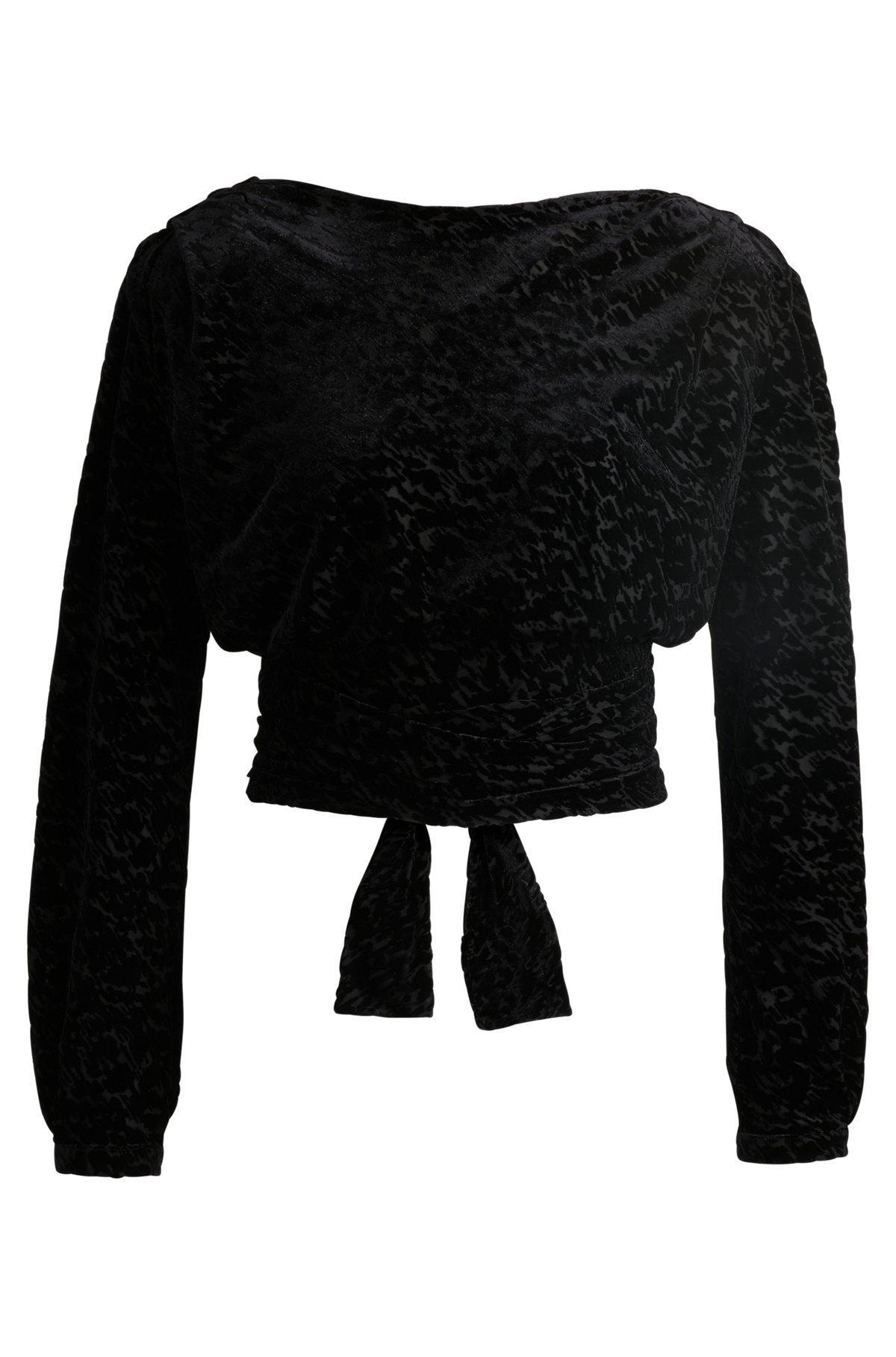 BOSS - Wrap top in devoré burnout jersey - Black Product Image
