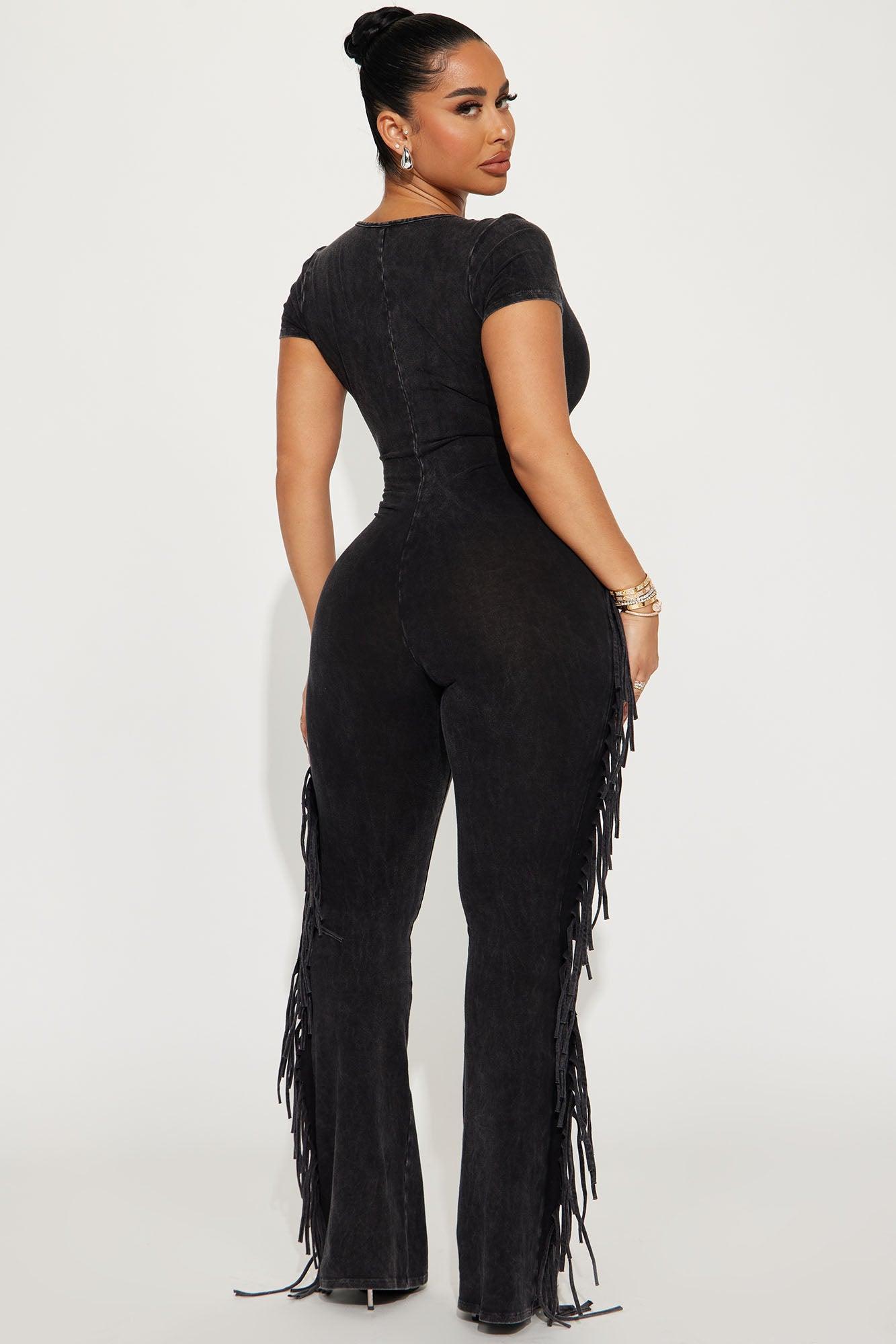 Carry Me Higher Fringe Jumpsuit - Black Product Image
