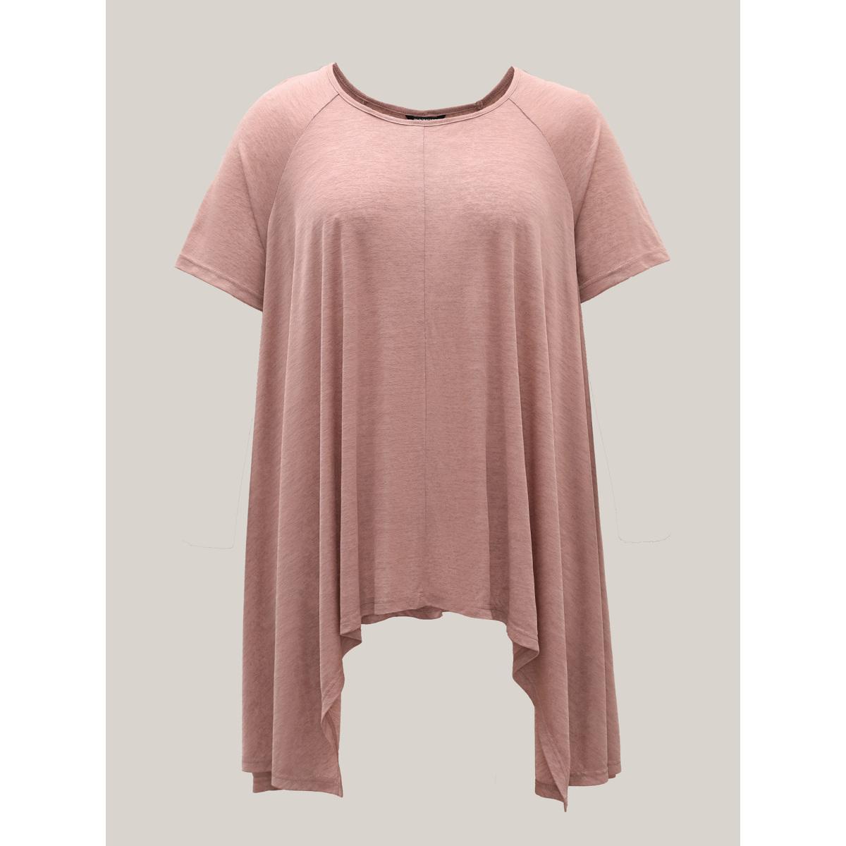 Plus Size Handkerchief Hem Plain Oversized T-Shirt Crepe Women Asymmetrical Boat Neck Loose Everyday-Casual T-shirts BloomChic 26/4X Product Image