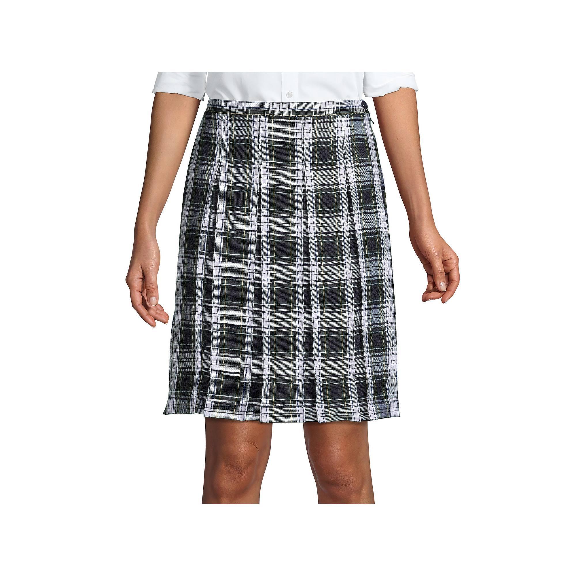 Women's Lands' End School Uniform Plaid Box Pleat Skirt, Size: 2, Clear Blue Plaid Product Image