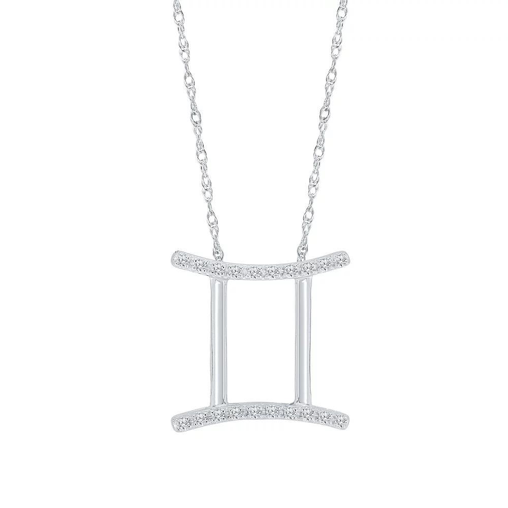 Sterling Silver 1/10 Carat T.W. Diamond Pave Gemini Zodiac Pendant Necklace, Women's, Silver Tone Product Image