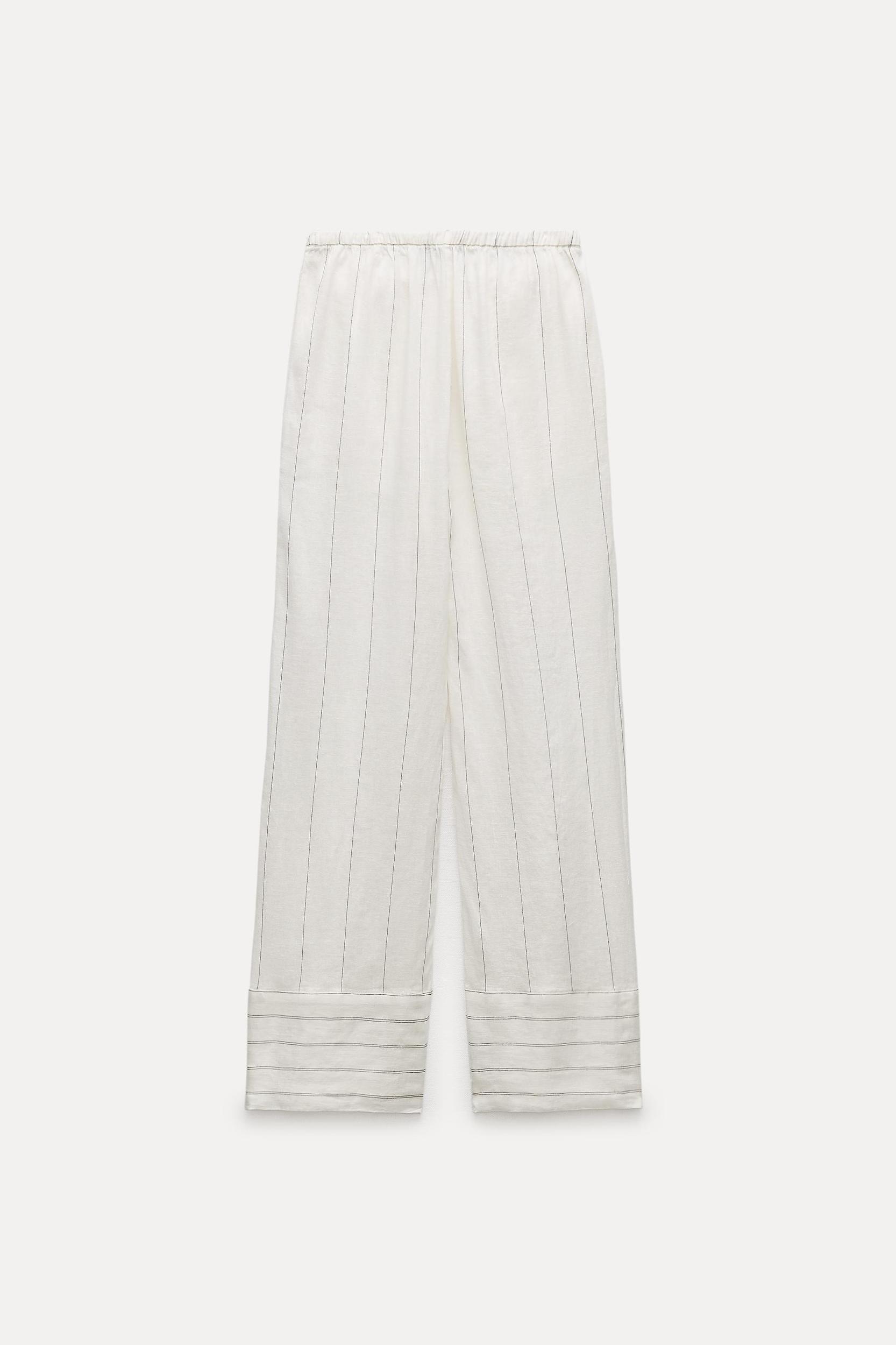 100% LINEN STRIPED PANTS Product Image