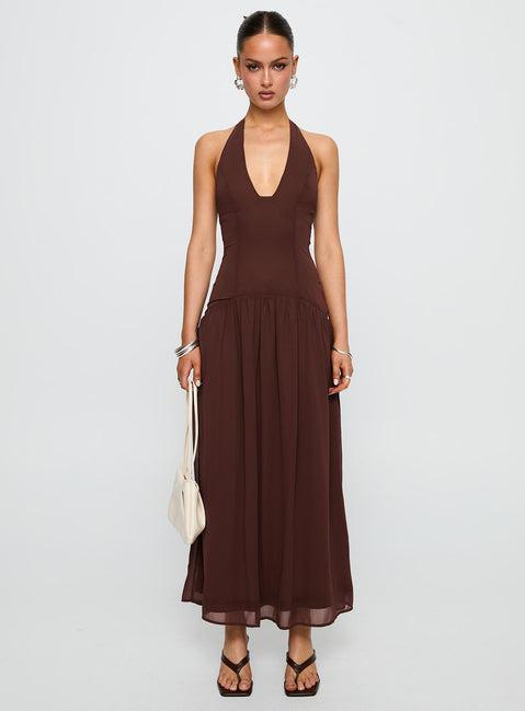 Chestnut Drop Waist Maxi Dress Brown Product Image