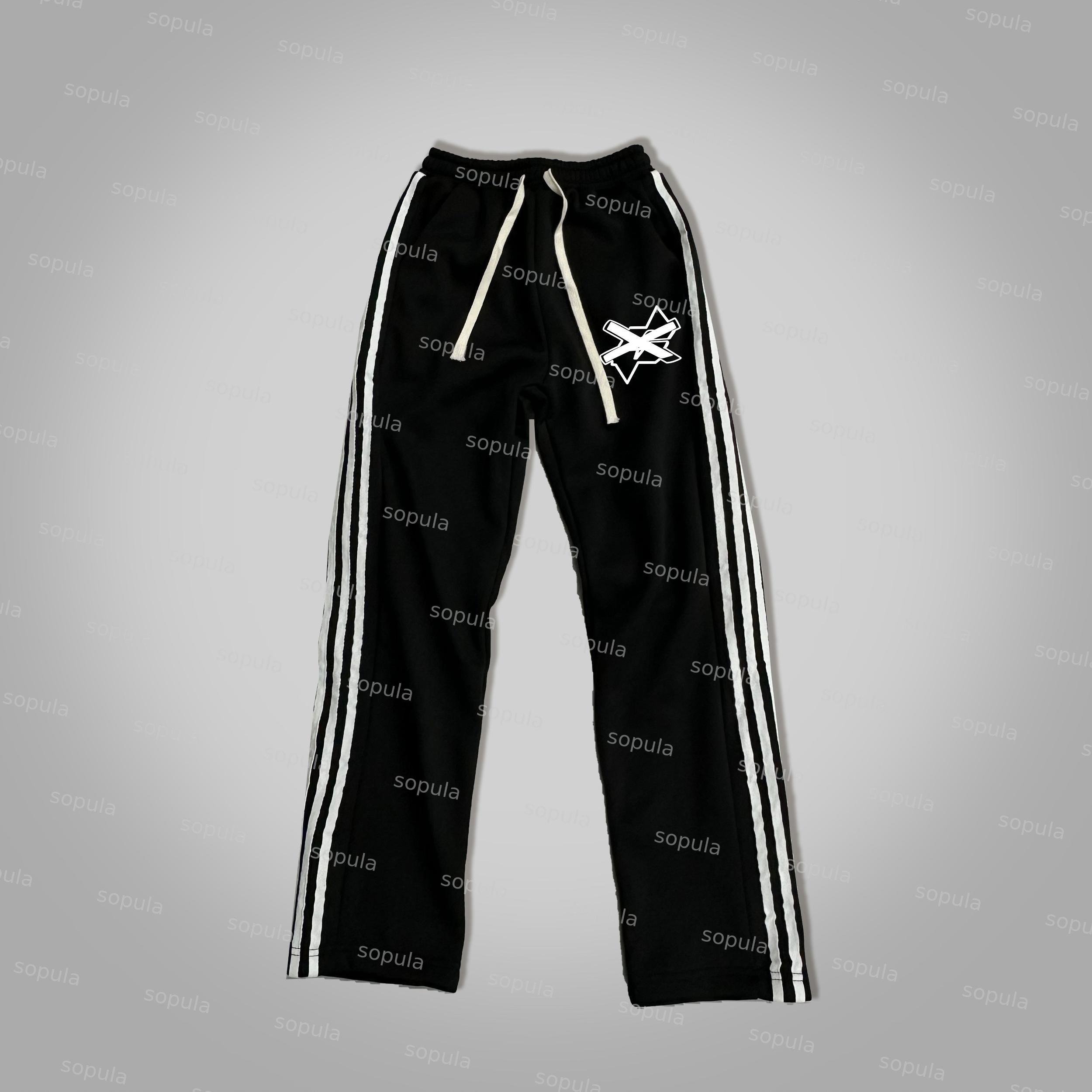 Black Strips Basic Street Print Flared Sweats Trousers Product Image