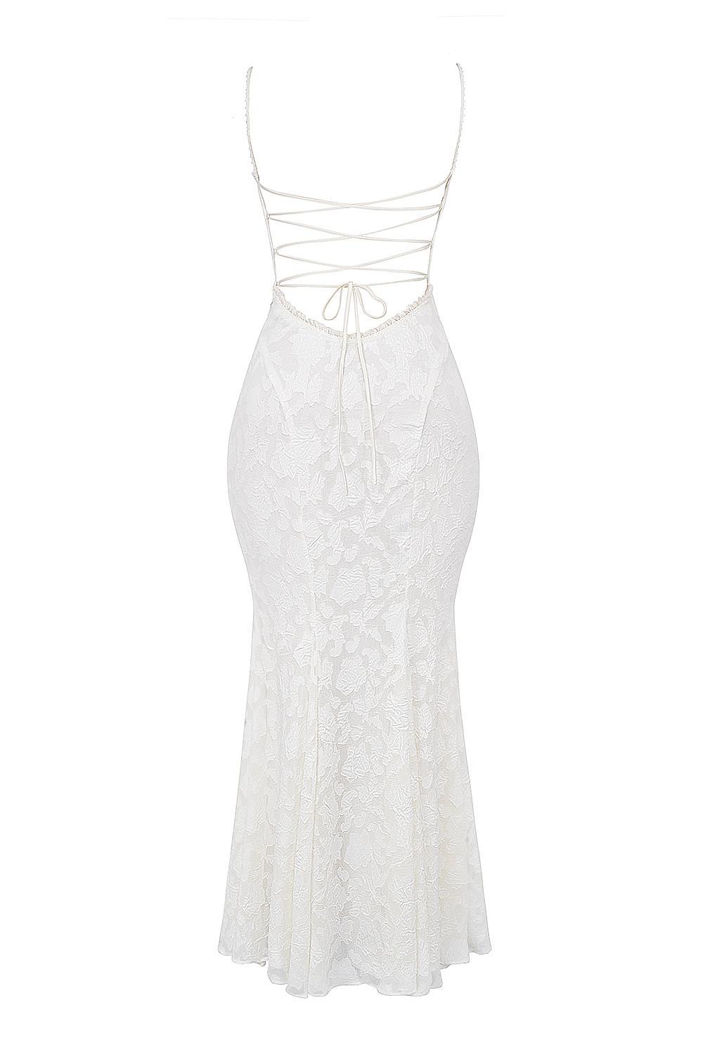 Joan Ivory Lace Up Back Maxi Dress Product Image