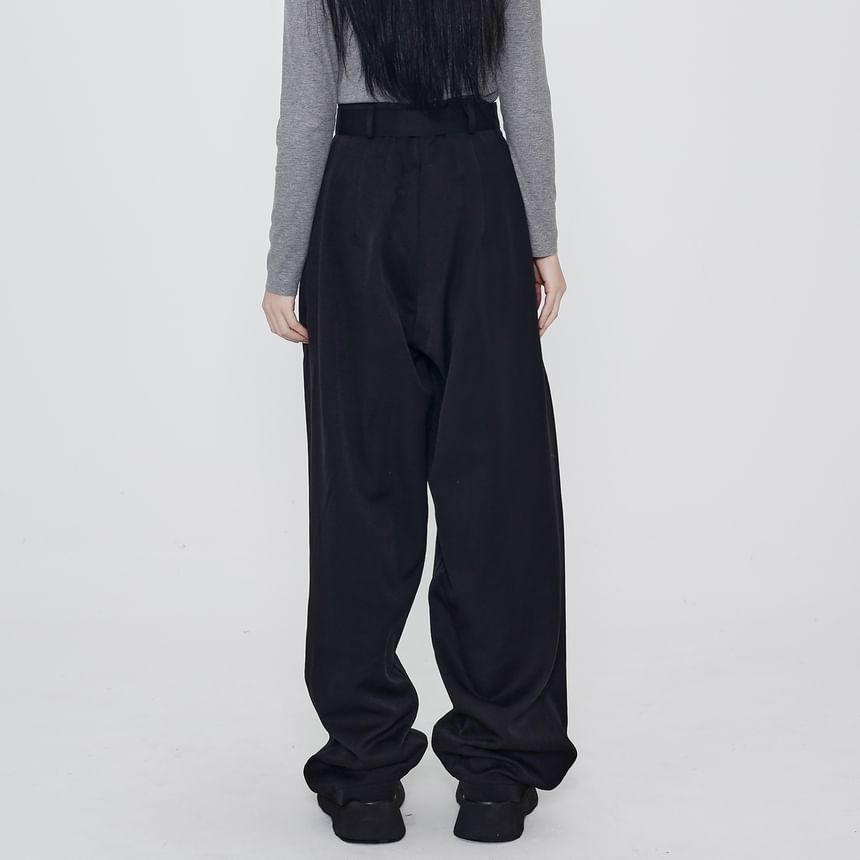 High Rise Plain Loose Fit Suit Pants Product Image