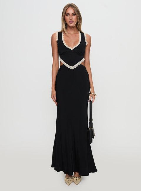 Keila Lace Trim Maxi Dress Black / Cream Product Image