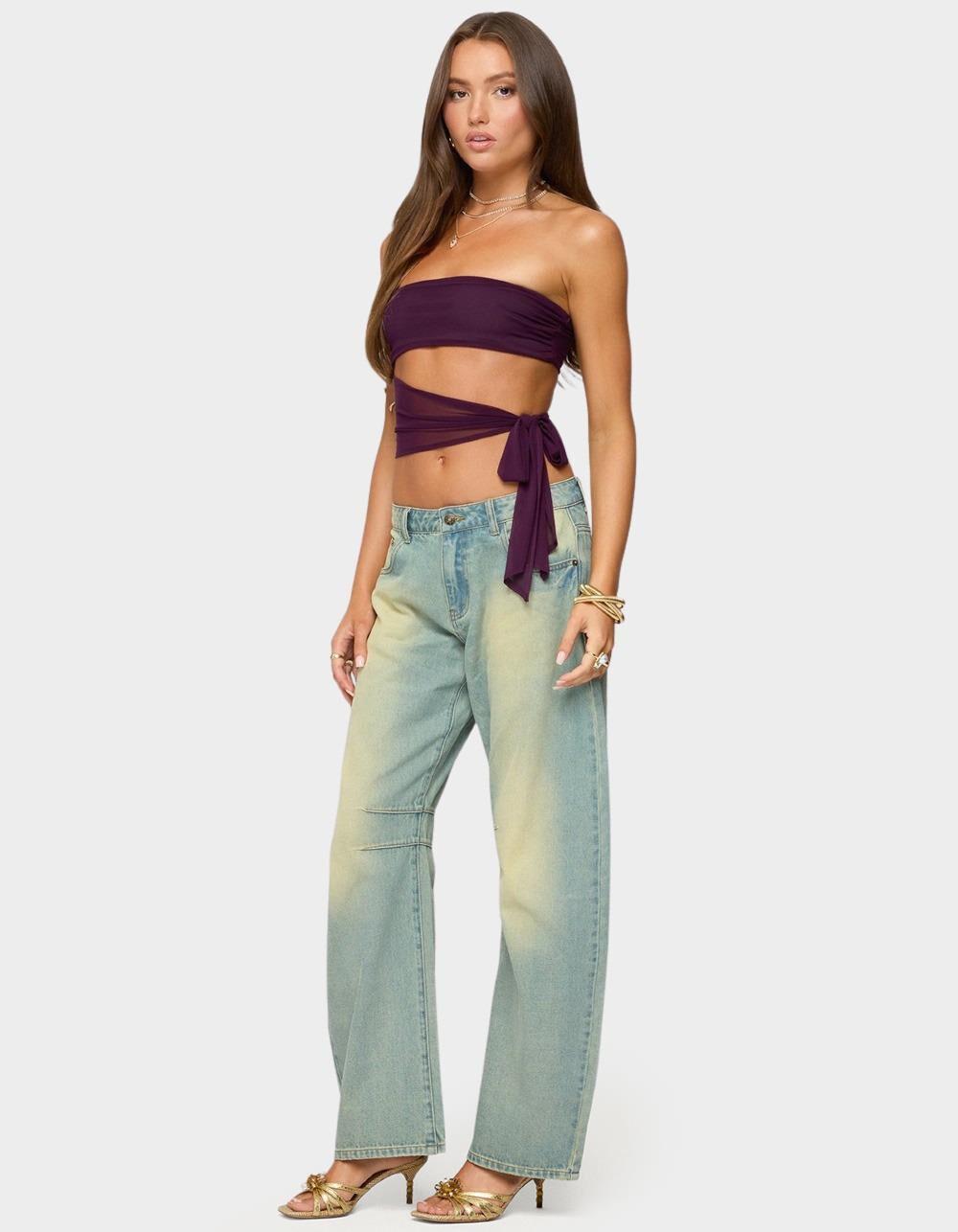 EDIKTED Cayden Low Rise Washed Barrel Jeans - BLUE Product Image