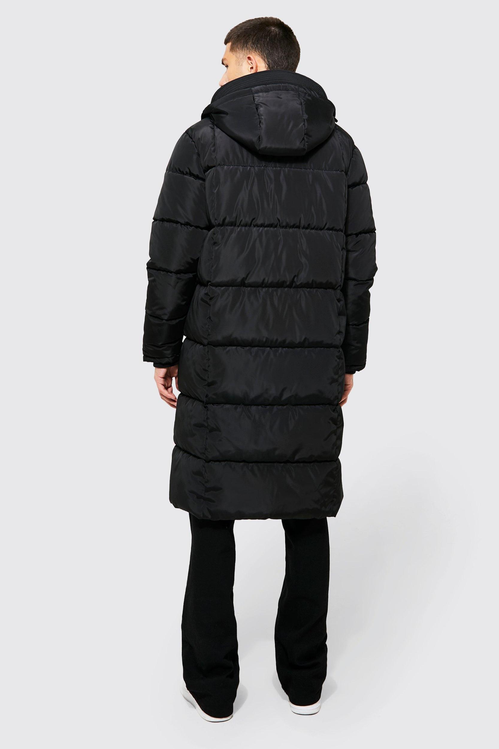 Longline Duvet Puffer in Black | boohooMAN USA Product Image