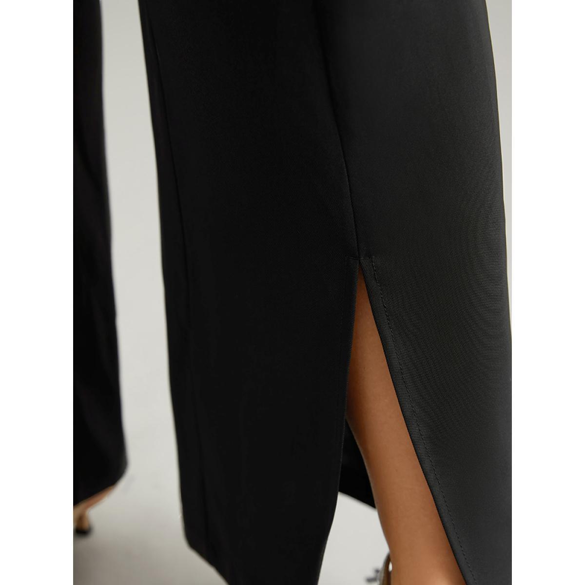 Plus Size Static-Free Metal Chain Detail Split Hem Pants Women Black At the Office Straight Leg High Rise Work Pants BloomChic 14-16/1X Product Image