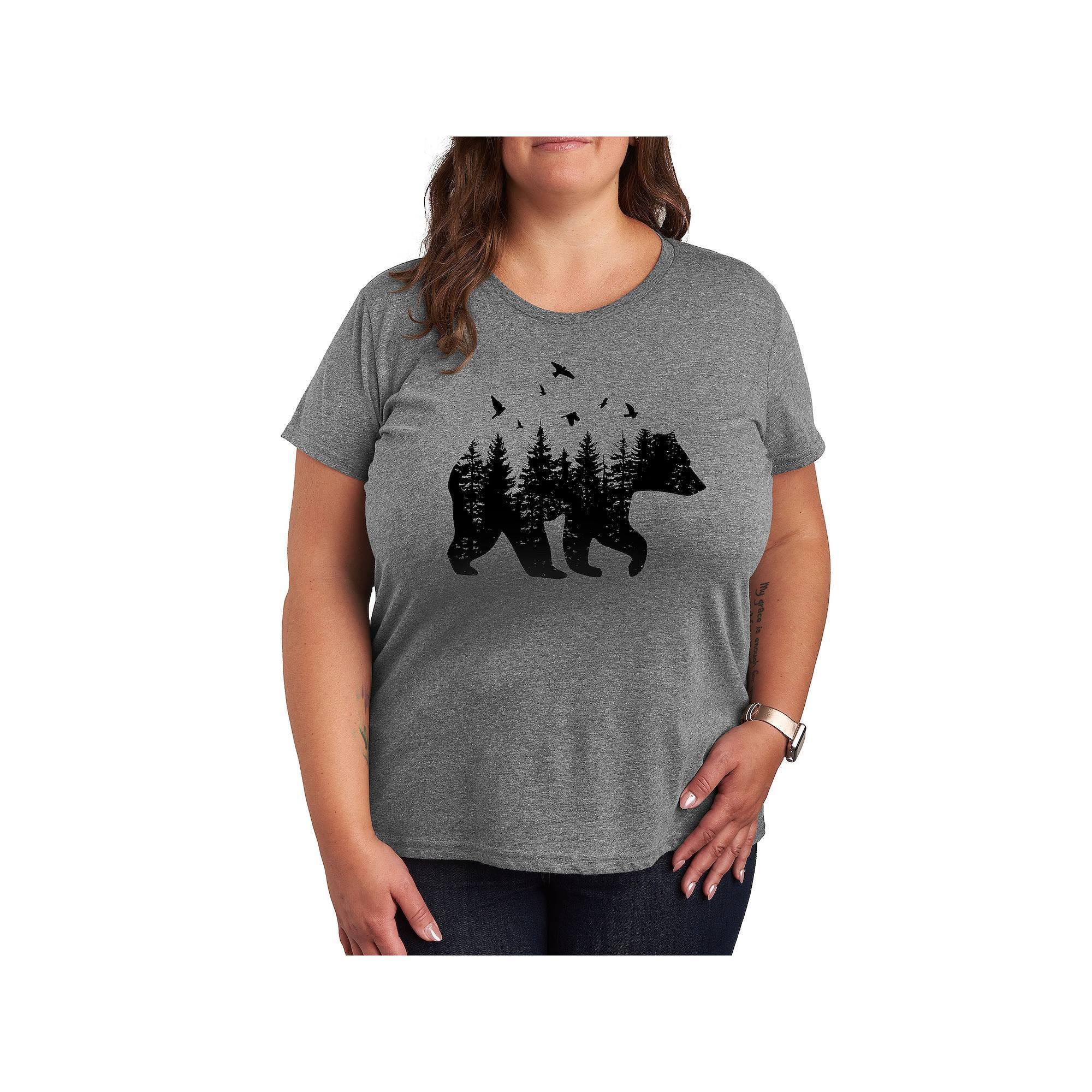 Plus Size Forest Bear Silhouette Graphic Tee, Womens Grey Gray Product Image