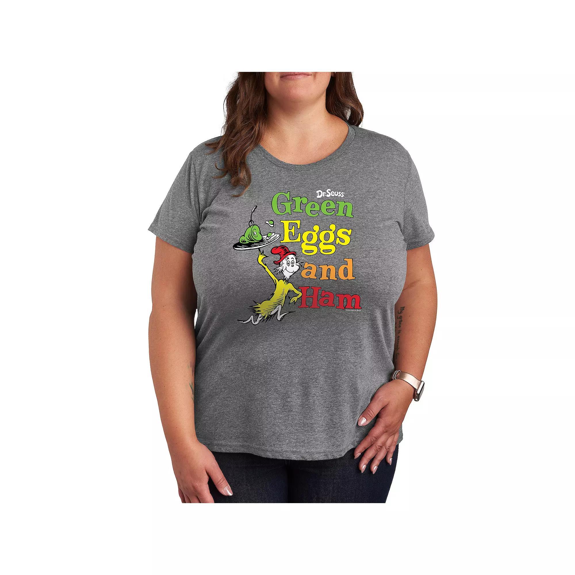 Plus Dr. Seuss Green Eggs And Ham Graphic Tee, Womens Grey Royal Blue Product Image