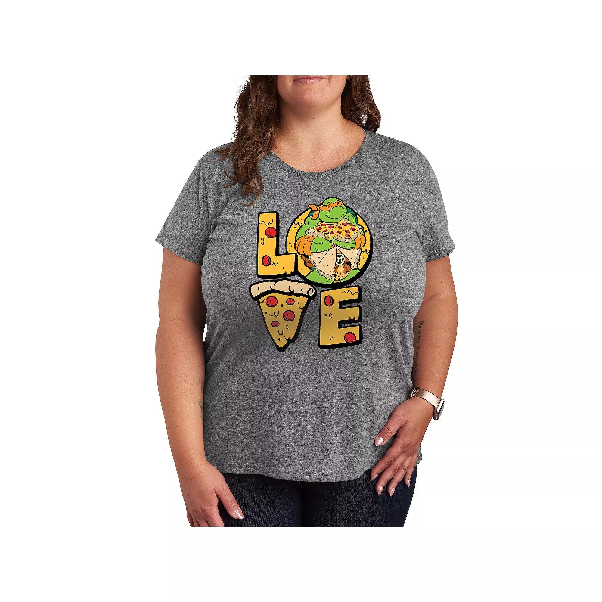 Plus Size Teenage Mutant Ninja Turtles Love Graphic Tee, Womens Grey Green Product Image