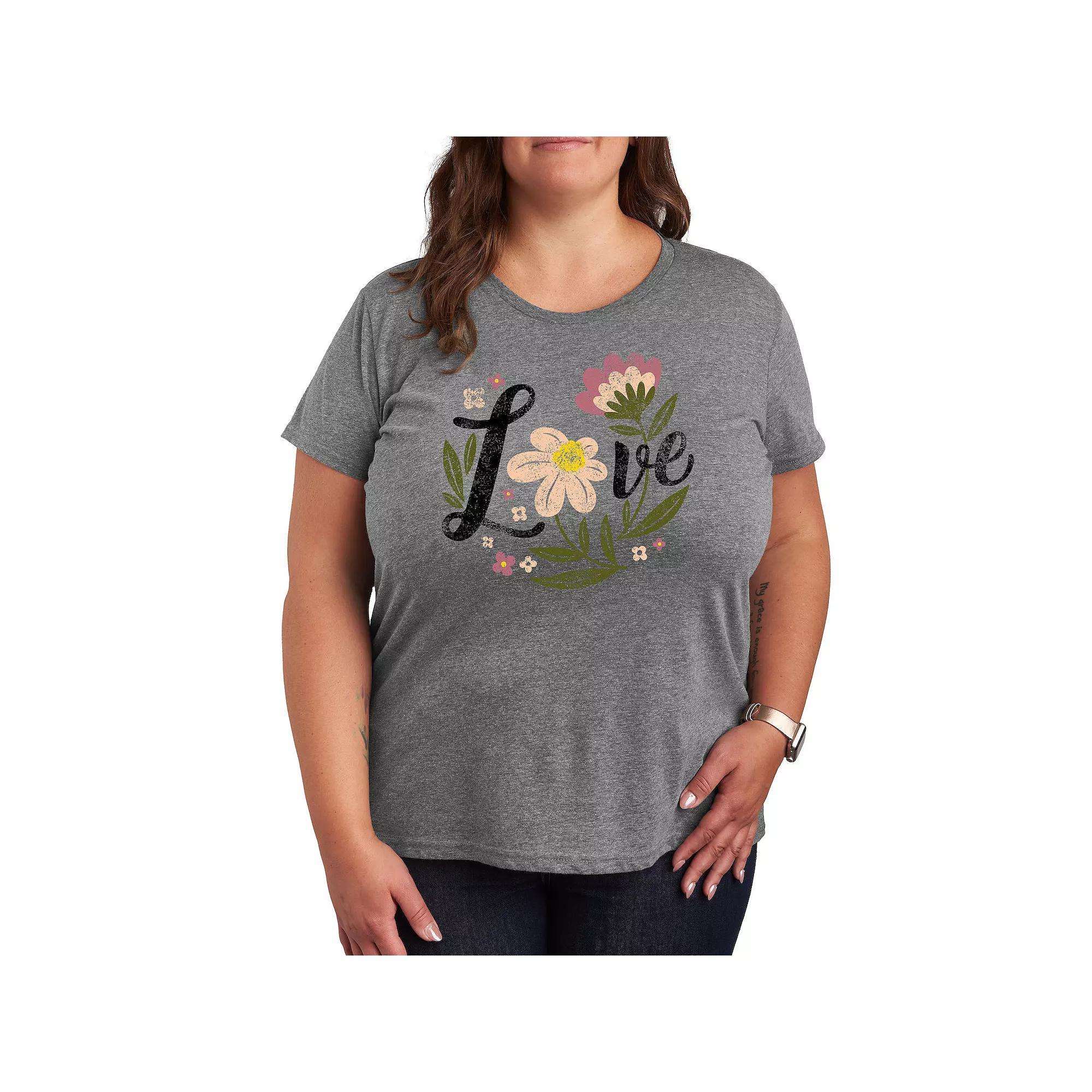 Plus Peanuts Woodstock Smell The Flowers Graphic Tee, Womens Grey Gray Product Image