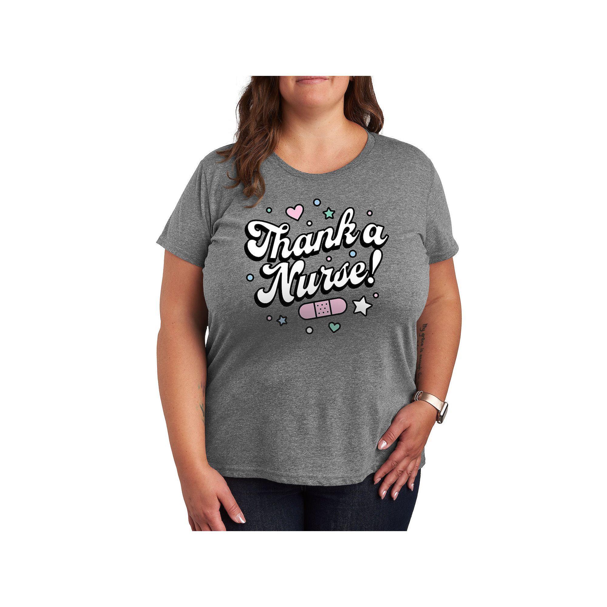 Plus Thank A Nurse Graphic Tee, Womens Grey Royal Blue Product Image