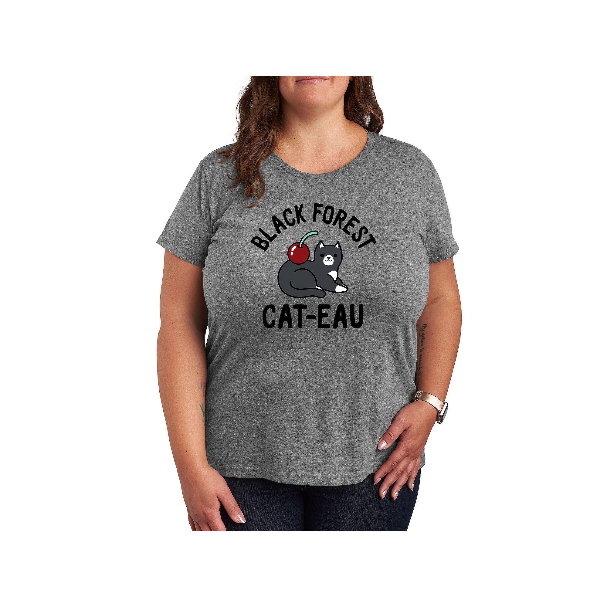 Plus Black Forest Cat-eau Graphic Tee, Womens Grey Gray Product Image