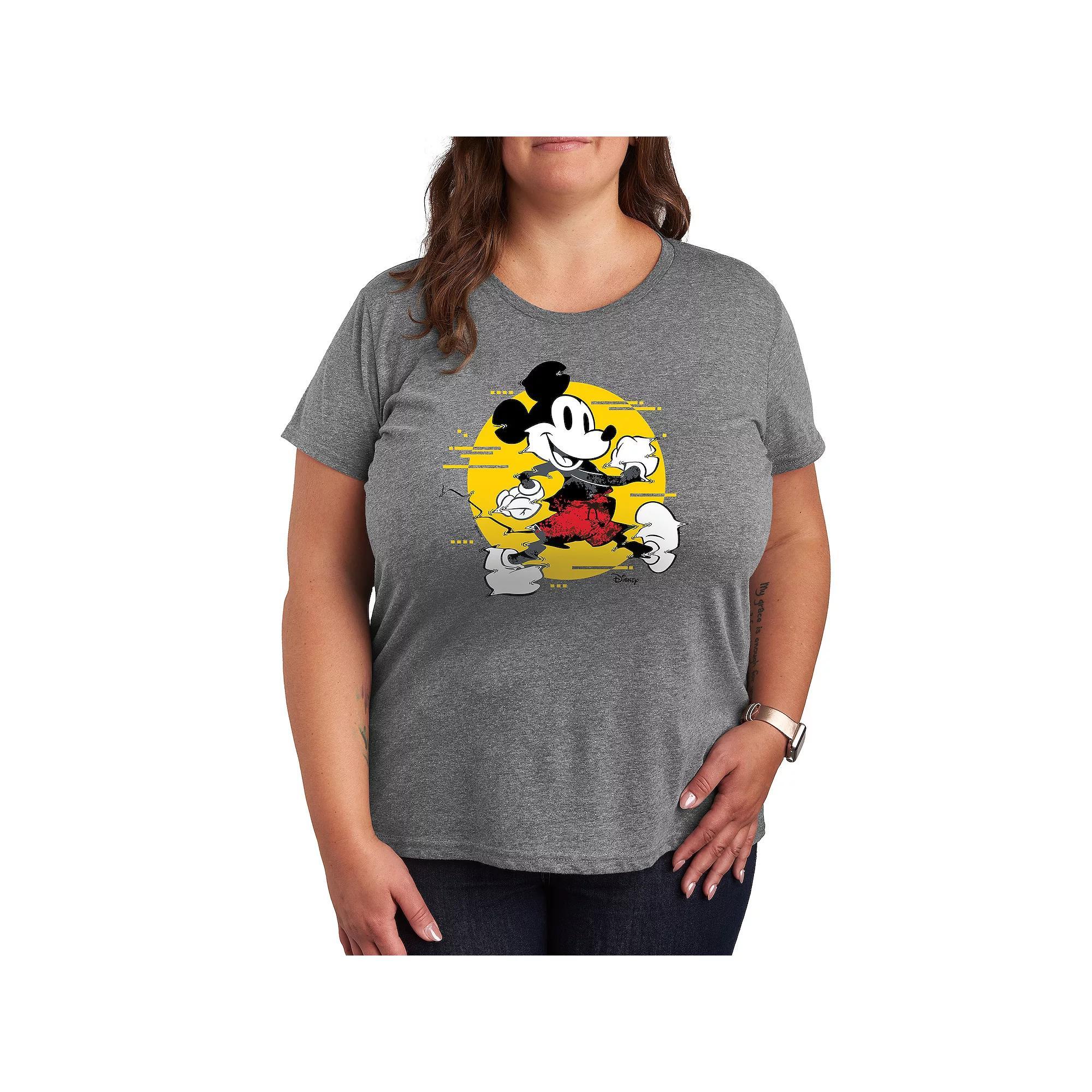 Disneys Mickey Mouse Plus Spotlight Glitch Graphic Tee, Womens Grey Gray Product Image