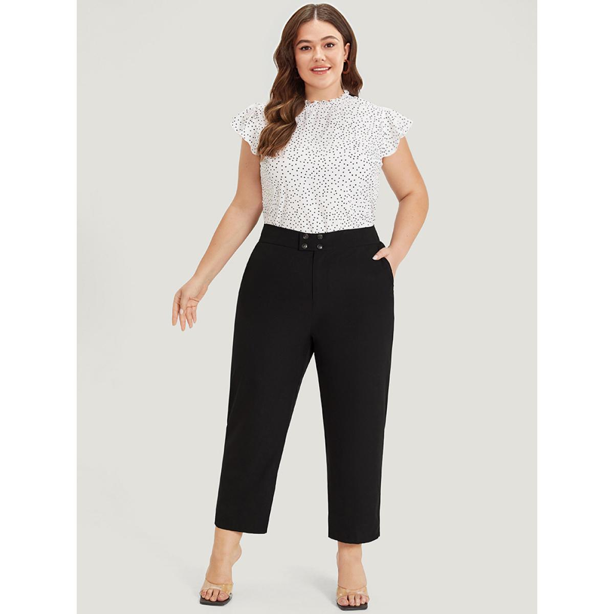 Plus Size Supersoft Essentials Solid Pocket Button Through Pants Women Black Elegant Straight Leg High Rise Dailywear Pants BloomChic 14-16/1X Product Image