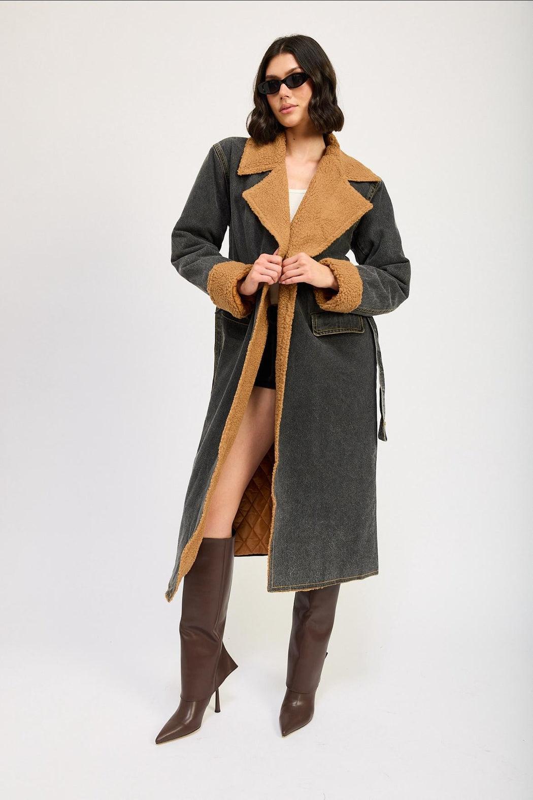 Belted Denim Coat Product Image