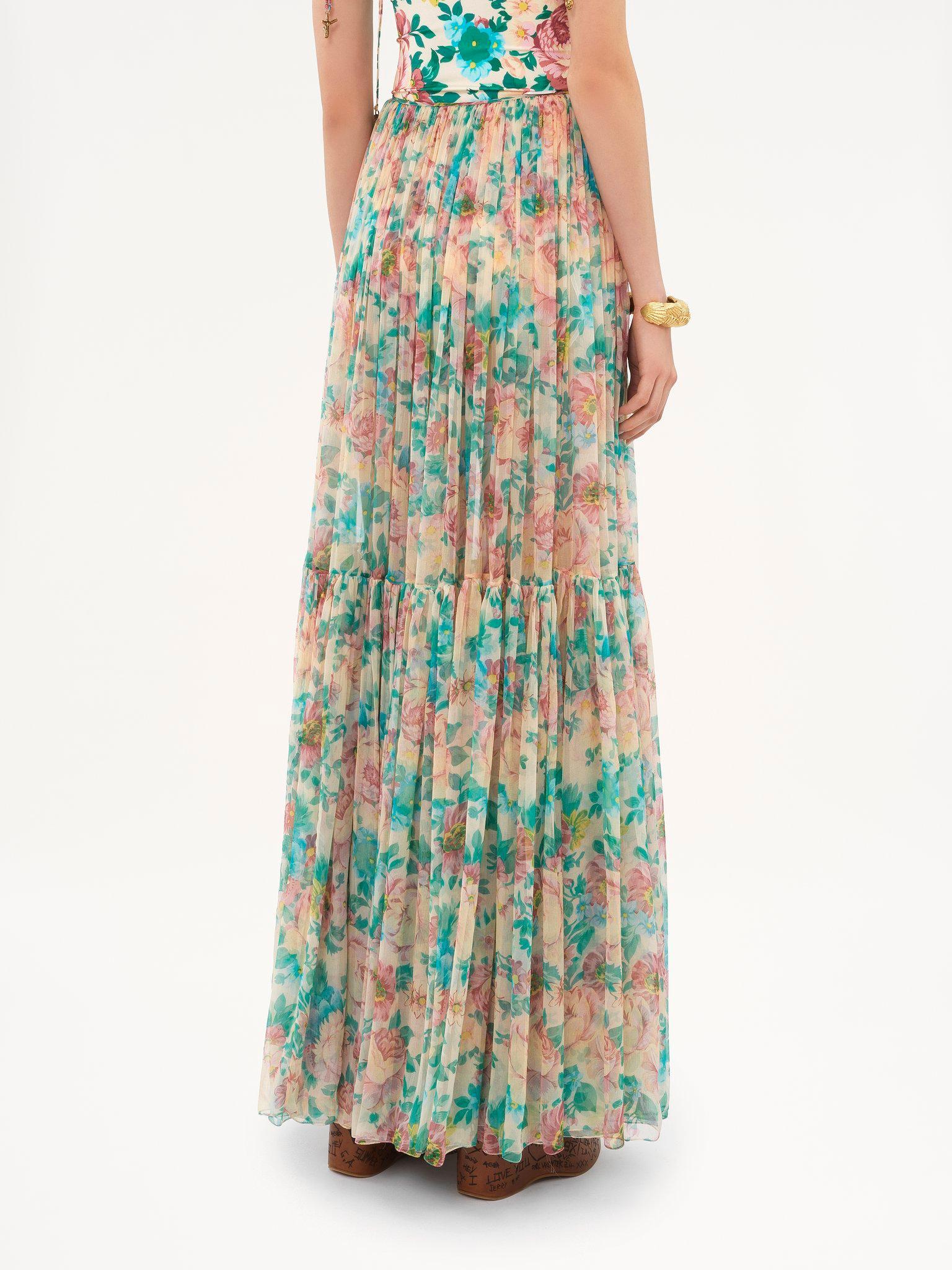 Gathered maxi skirt in silk mousseline Product Image