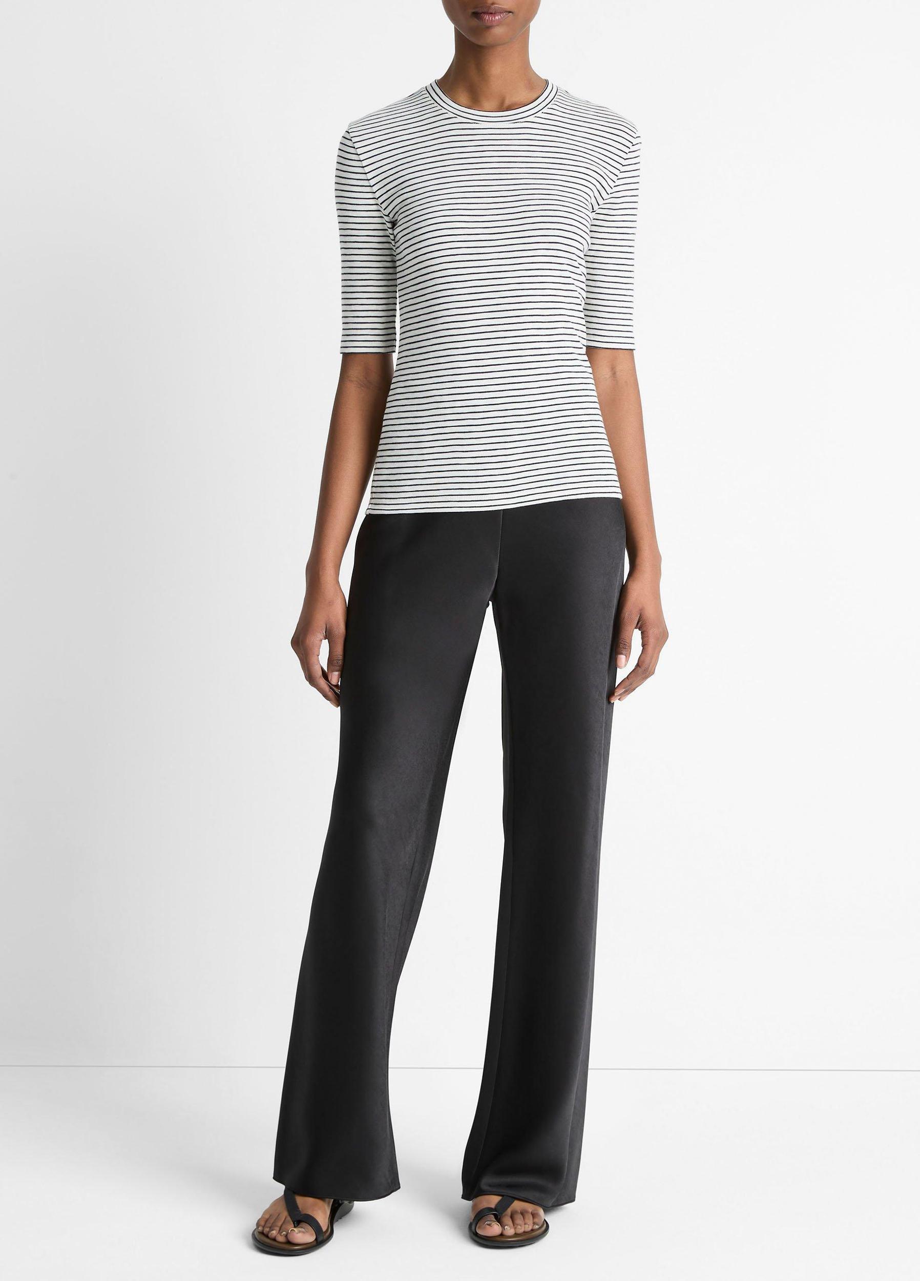 Striped Cotton-Blend Elbow-Sleeve T-Shirt Product Image