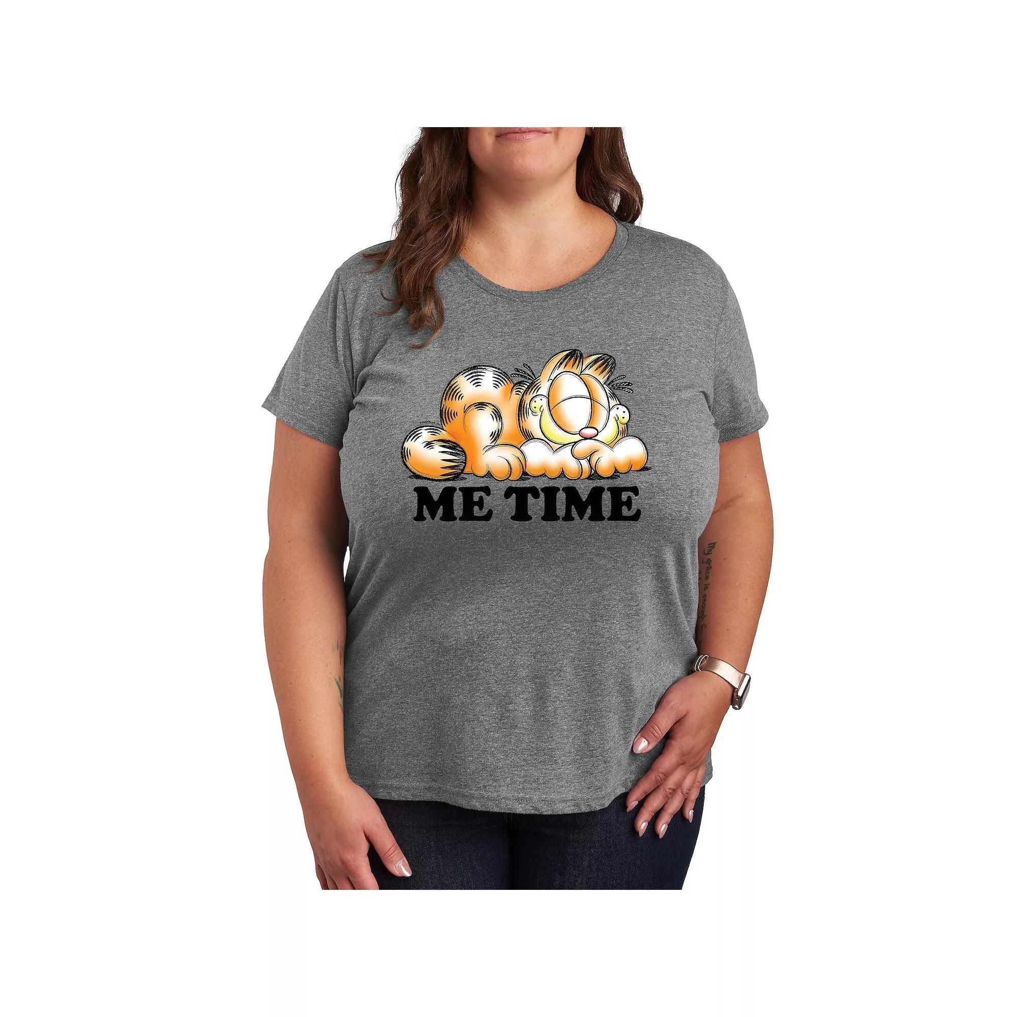 Plus Garfield Me Time Sketch Graphic Tee, Womens Grey Gray Product Image