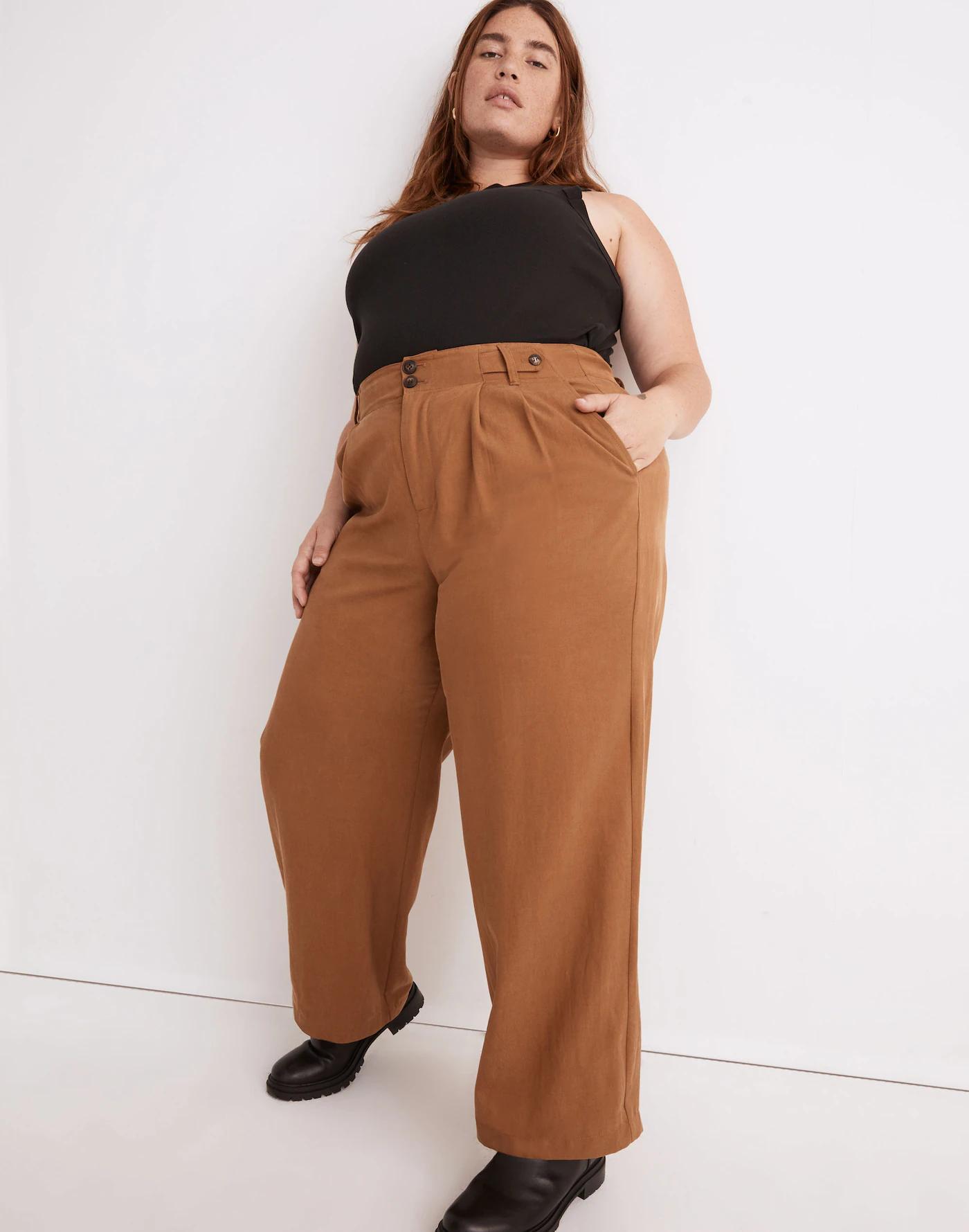 The Plus Harlow Wide-Leg Pant in Drapey Twill Product Image