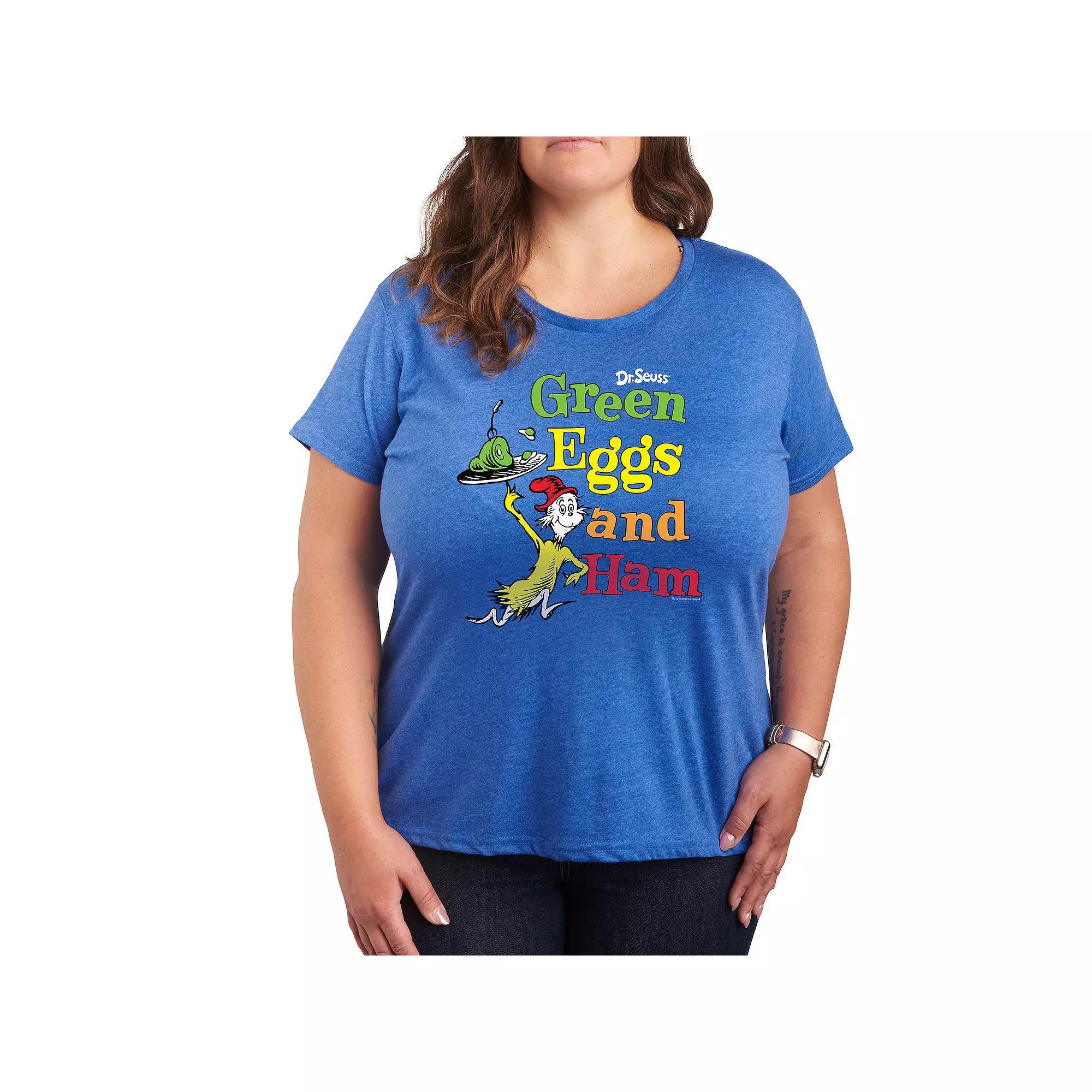 Plus Dr. Seuss Green Eggs And Ham Graphic Tee, Womens Grey Royal Blue Product Image