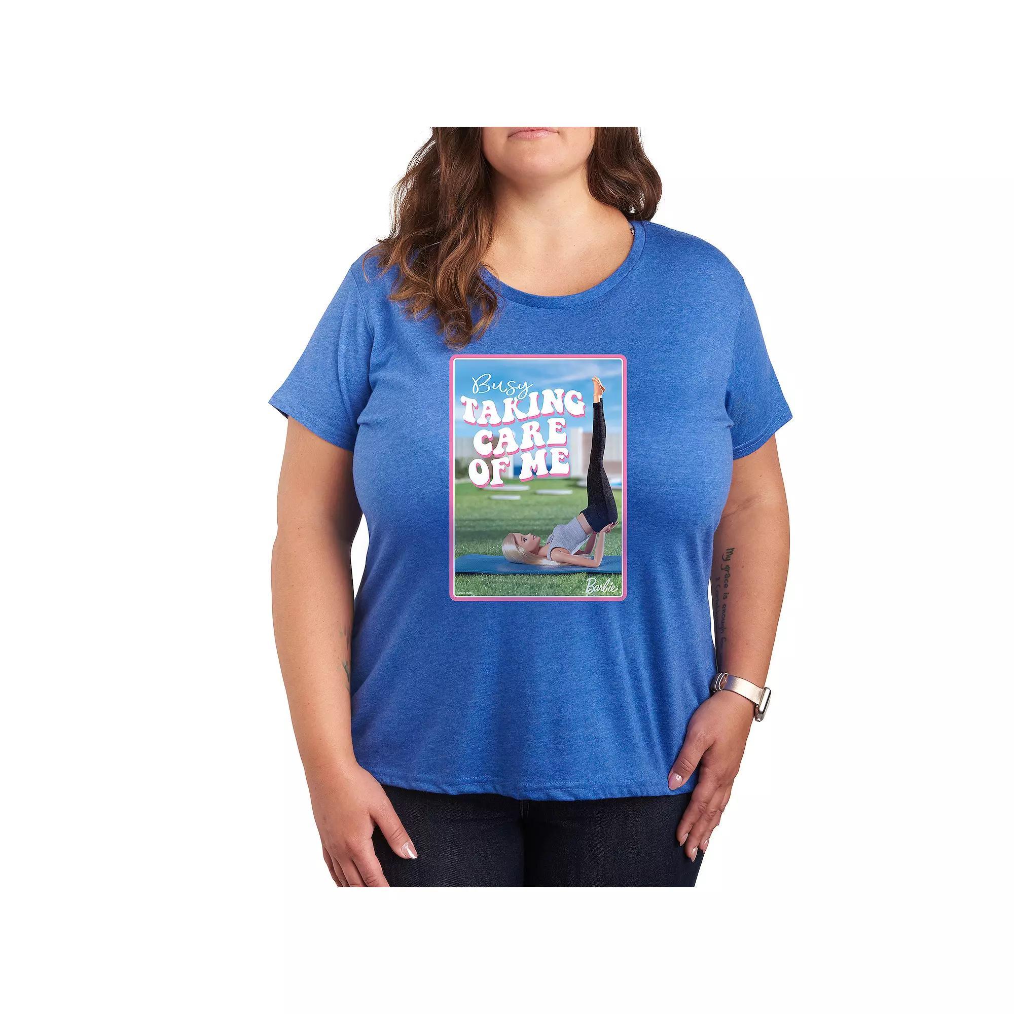 Plus Barbie Busy Taking Care Of Me Graphic Tee, Womens Grey Royal Blue Product Image