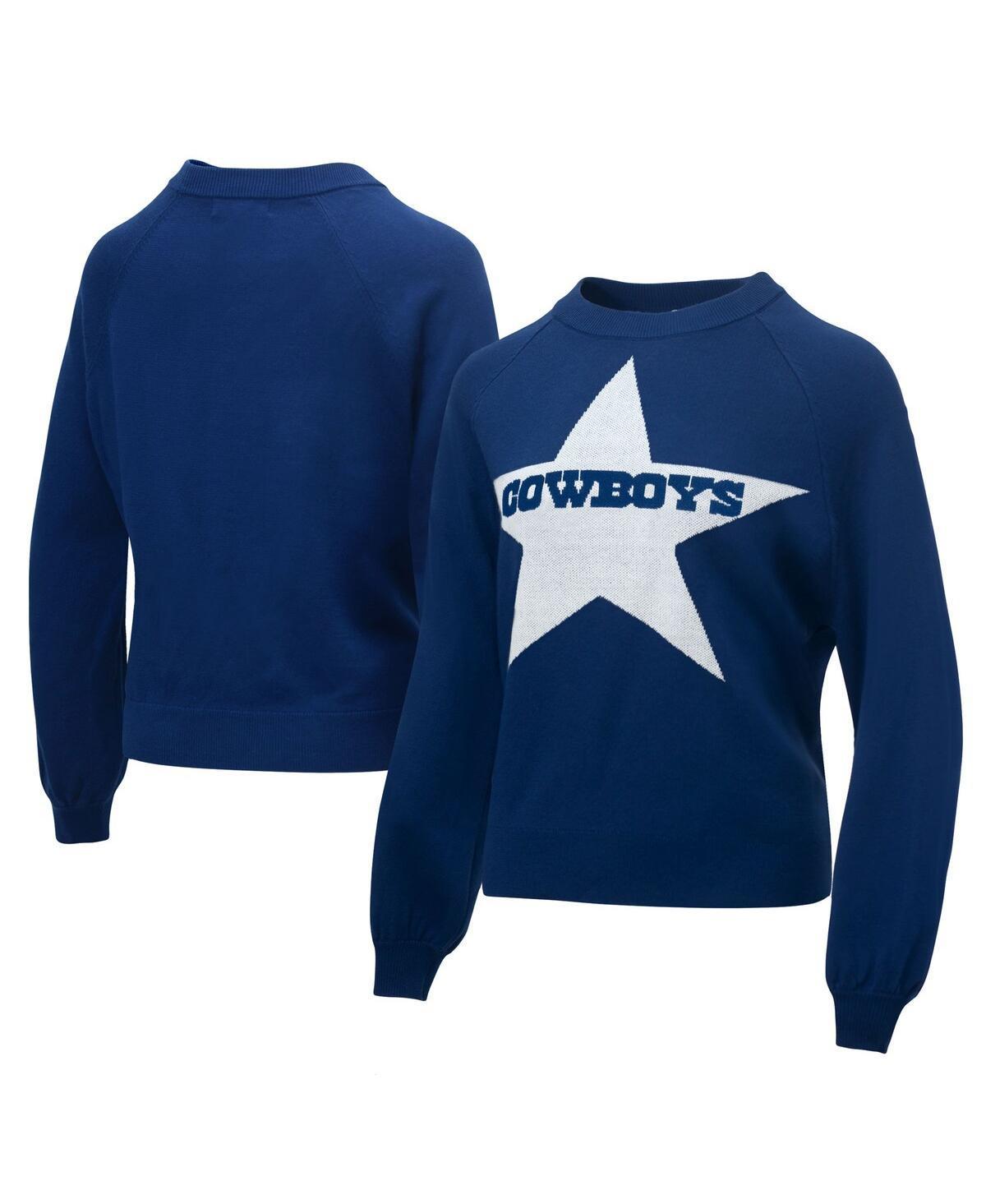 Womens Lauren James Dallas Cowboys Wordmark Star Raglan Pullover Sweater Blue Product Image