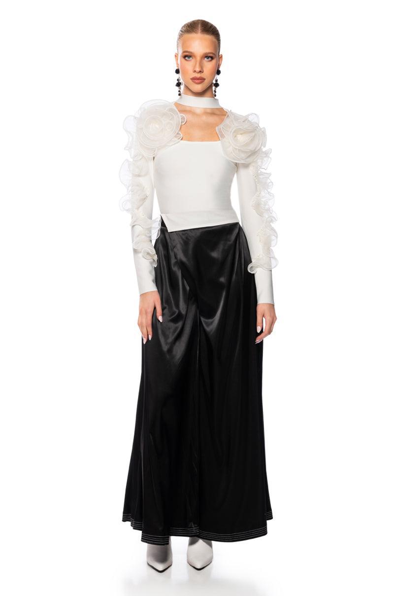 RISKY BUSINESS WRAP AROUND WIDE LEG SATIN PANT Product Image
