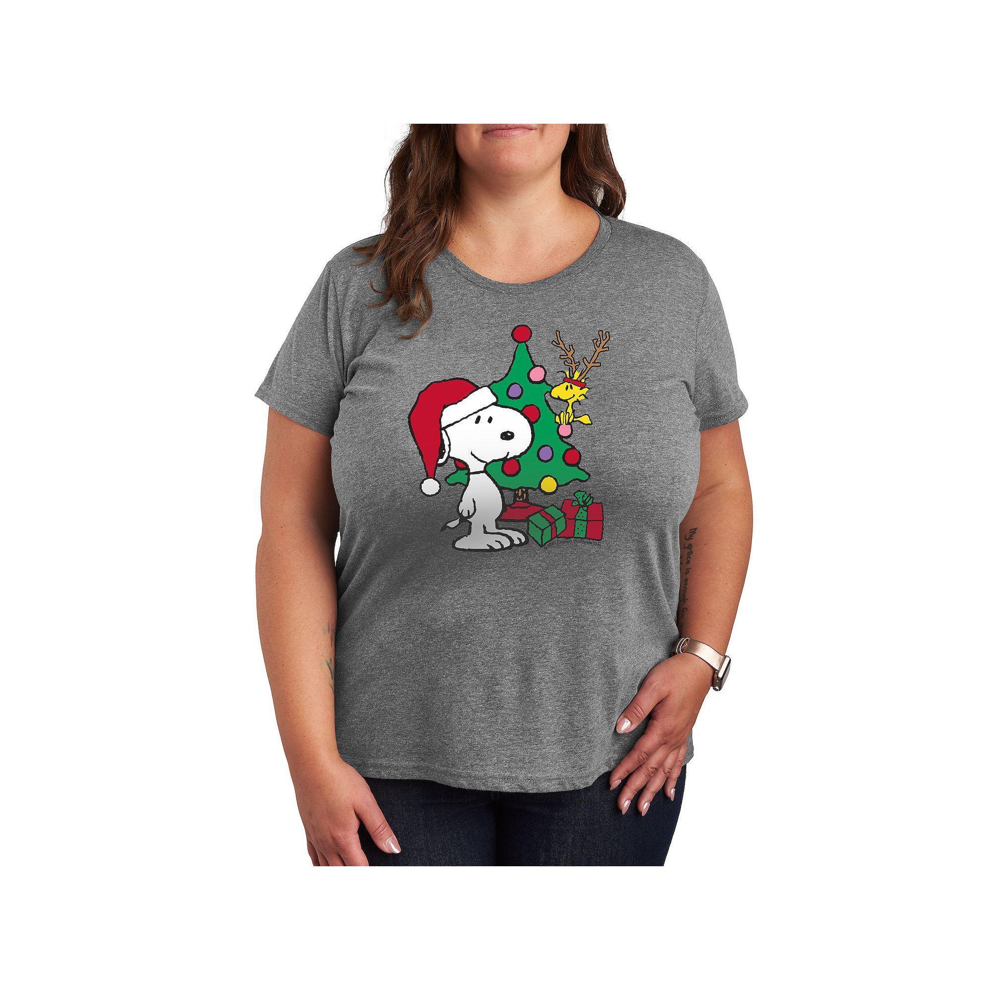 Plus Peanuts Snoopy & Woodstock Happy Holidays Graphic Tee, Women's, Size: 2XL, Grey Gray Product Image