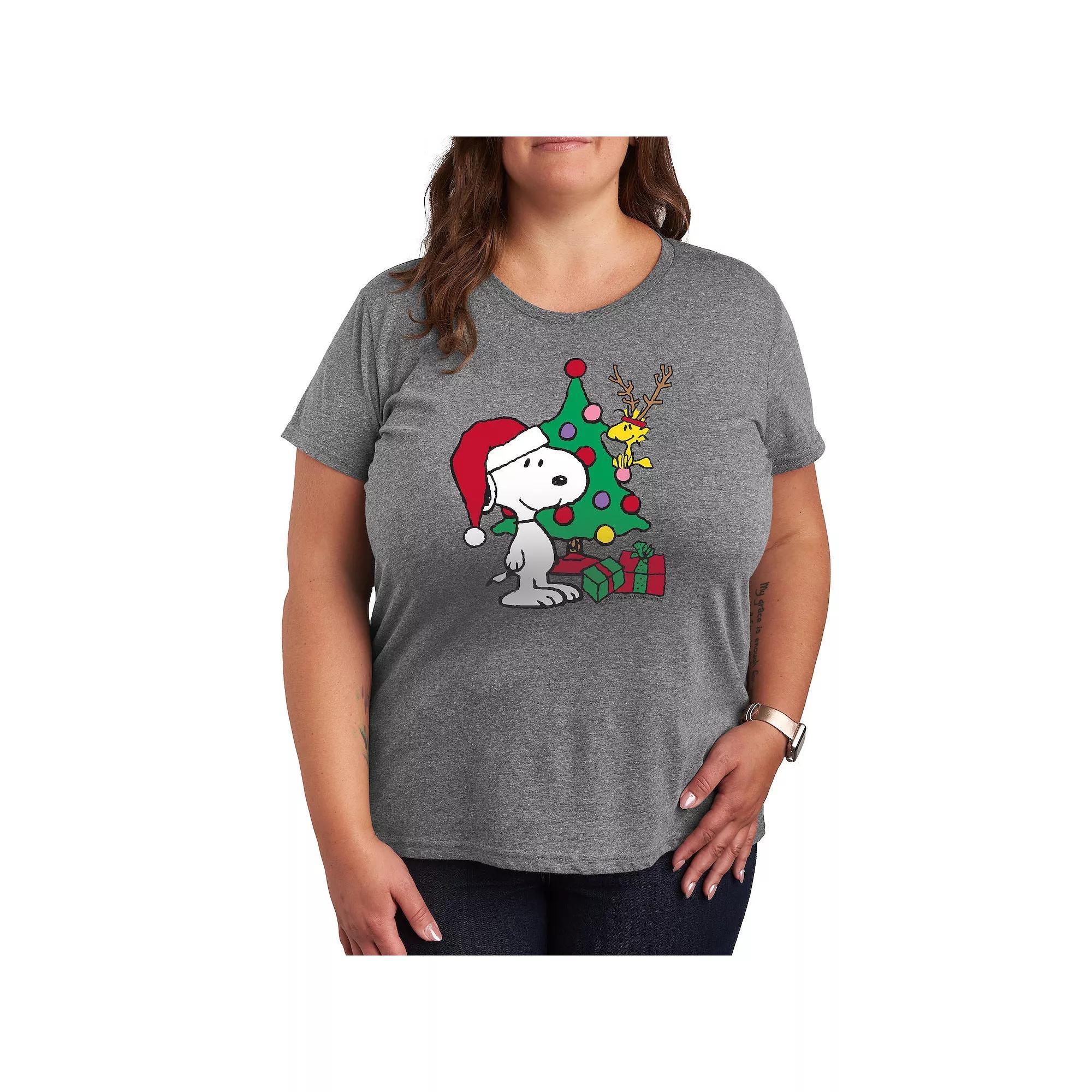 Plus Peanuts Snoopy & Woodstock Happy Holidays Graphic Tee, Women's, Size: 2XL, Grey Gray Product Image