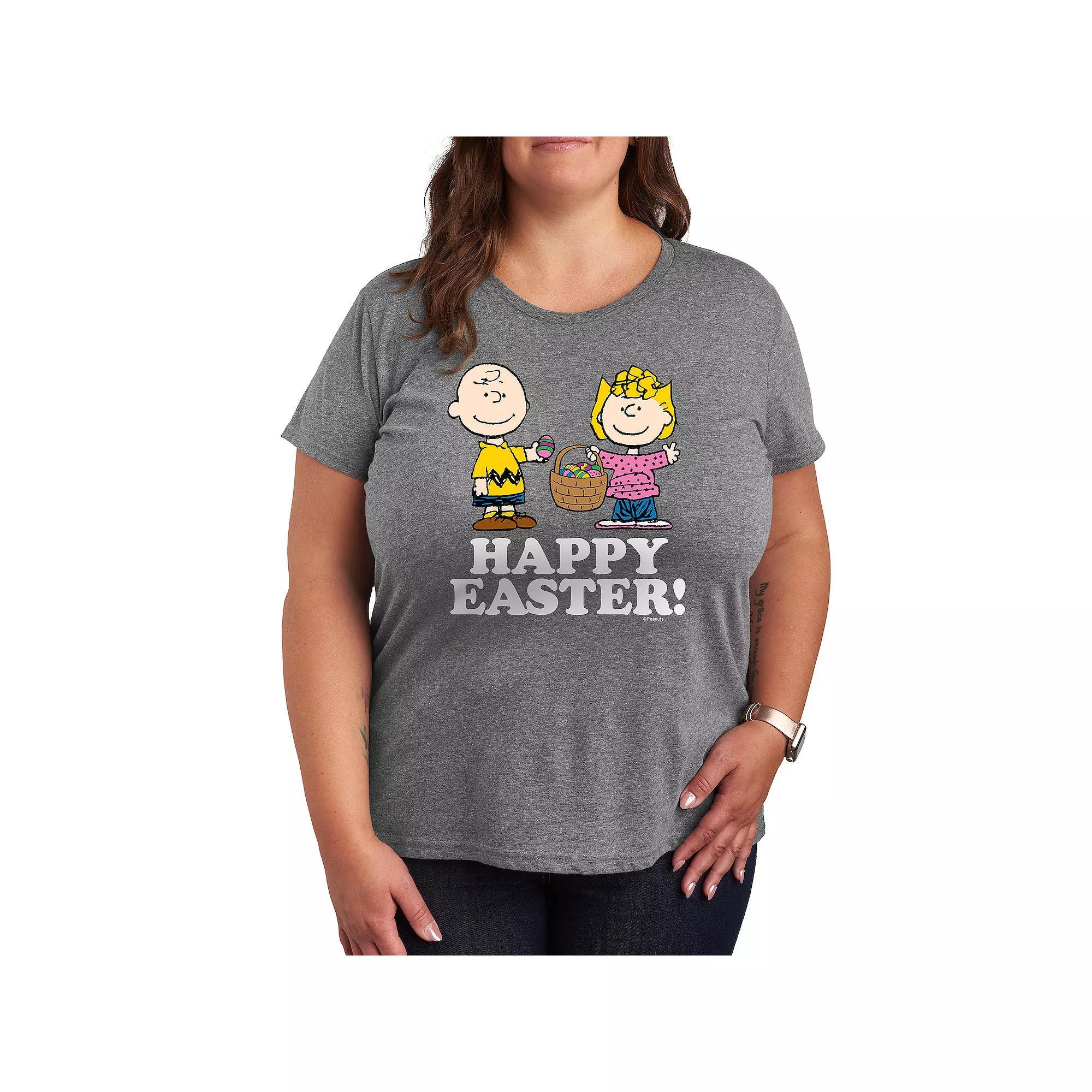 Plus Peanuts Happy Easter Graphic Tee, Womens Grey Gray Product Image