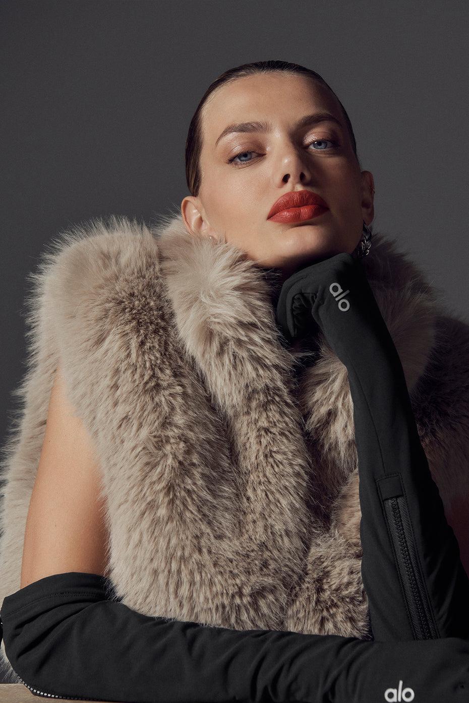Alo Yoga | Opulent Faux Fur Cropped Vest Beige Product Image