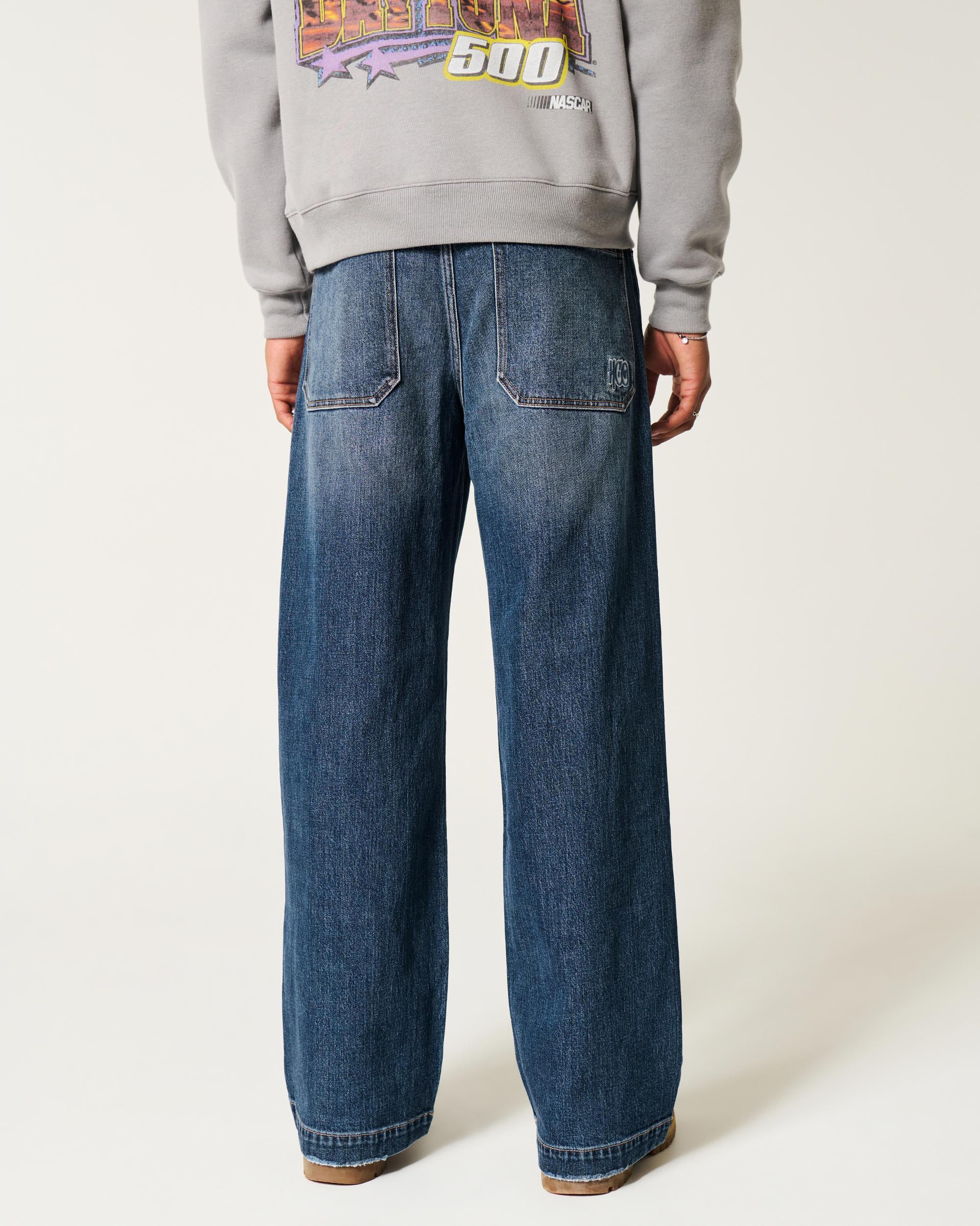 Dark Wash Logo Embroidery Super Baggy Jeans Product Image