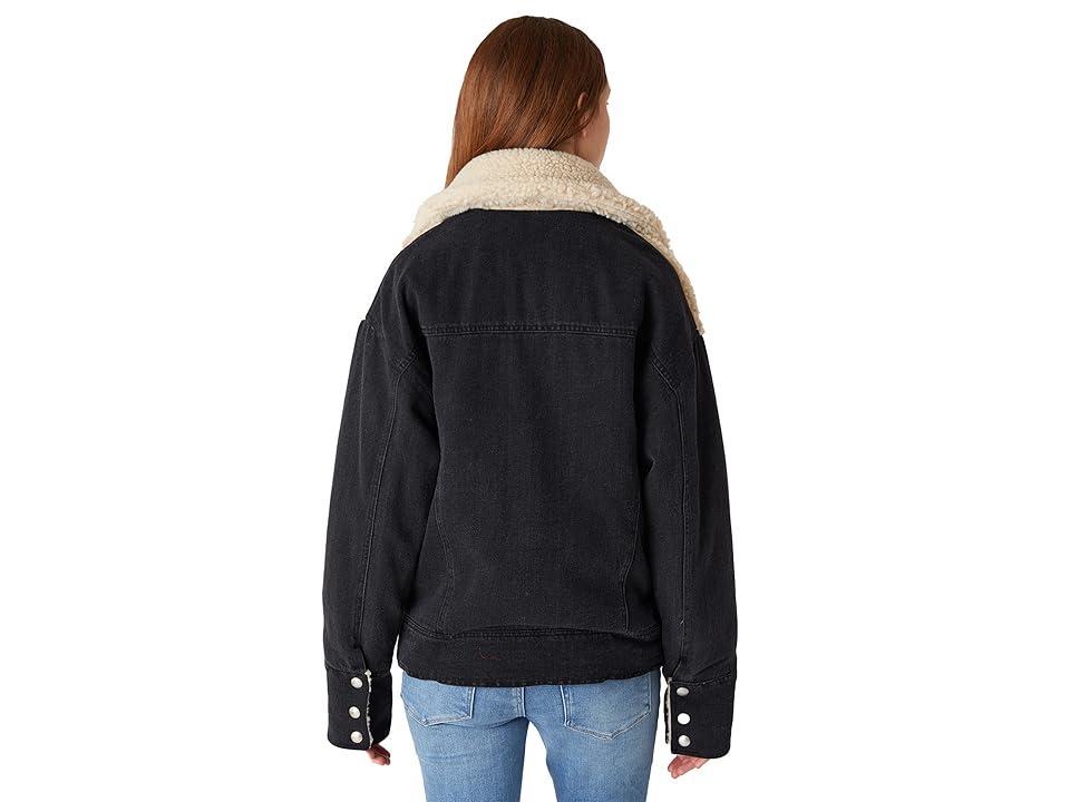 Blank NYC Oversized Faux Sherpa Jacket With Denim Sleeves Cream) Women's Coat Product Image