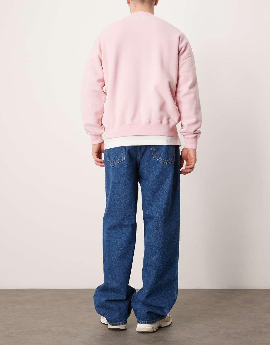 Abercrombie & Fitch baggy fit jeans in mid-blue wash Product Image