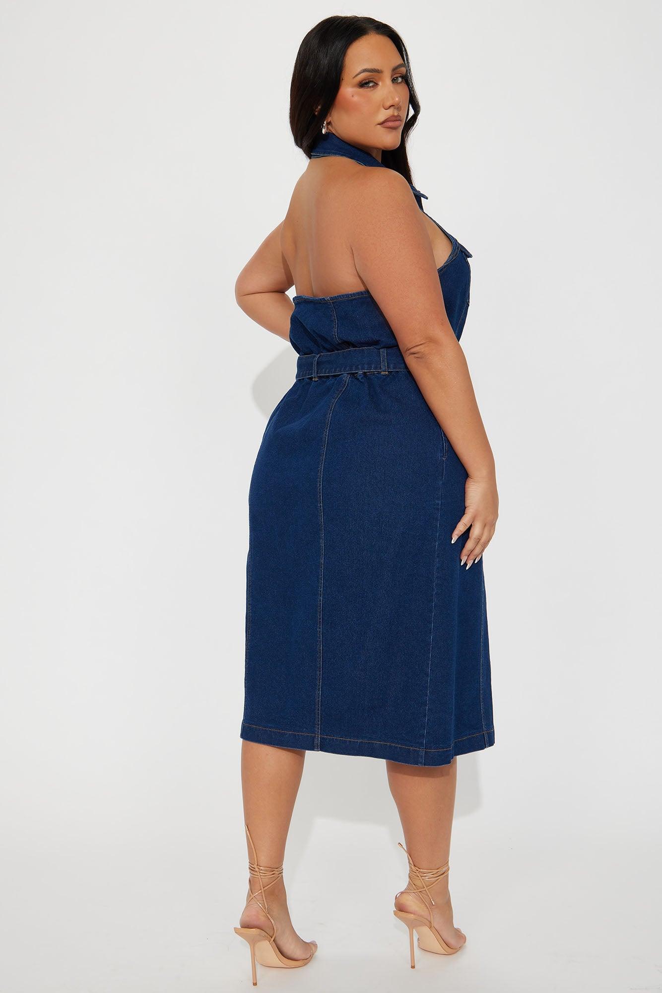 Erika Denim Midi Dress - Dark Wash Product Image