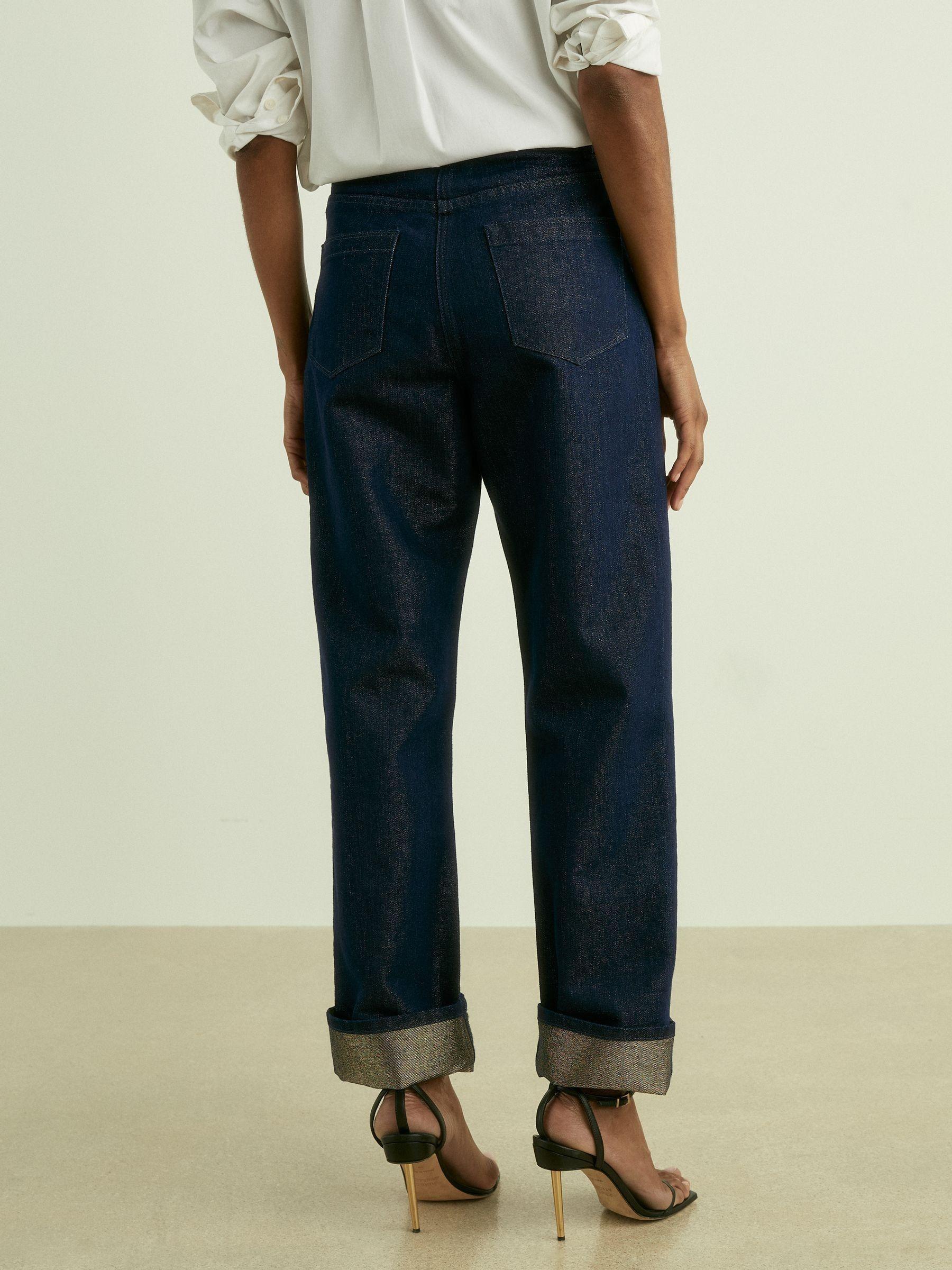 Slim-Leg Metallic-Thread Turn-Up Jeans in Indigo Product Image
