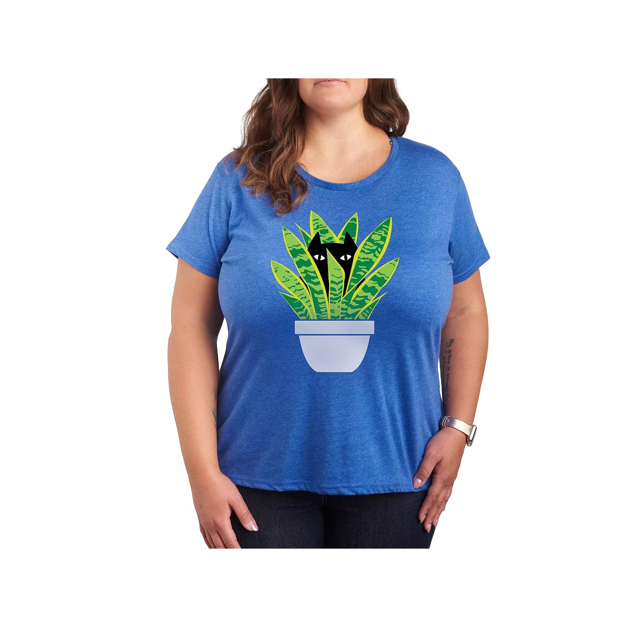 Plus Cat In Potted Plant Graphic Tee, Womens Grey Gray Product Image