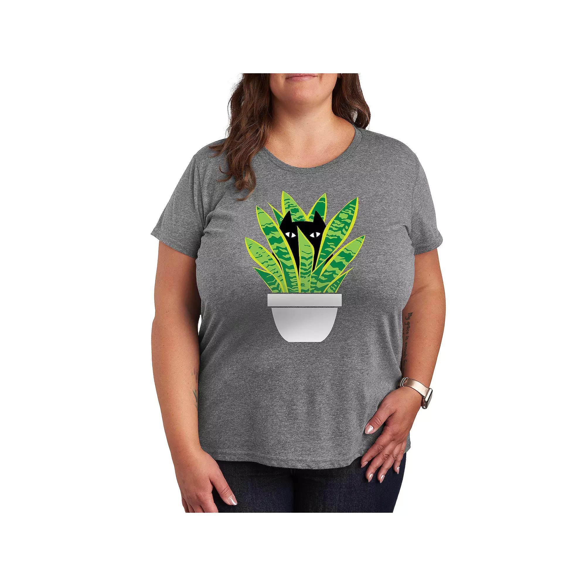 Plus Cat In Potted Plant Graphic Tee, Womens Grey Gray Product Image