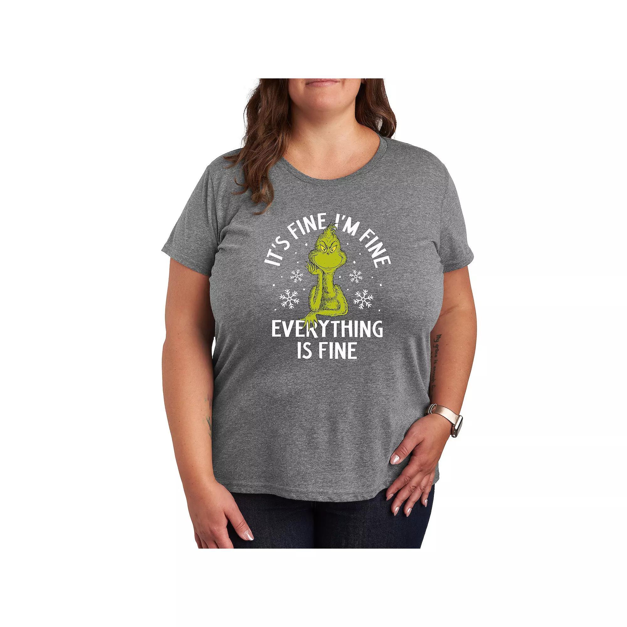 Plus Size Dr. Seuss Grinch It's Fine I'm Fine Graphic Tee, Women's, Size: 2XL, Grey Wine Product Image